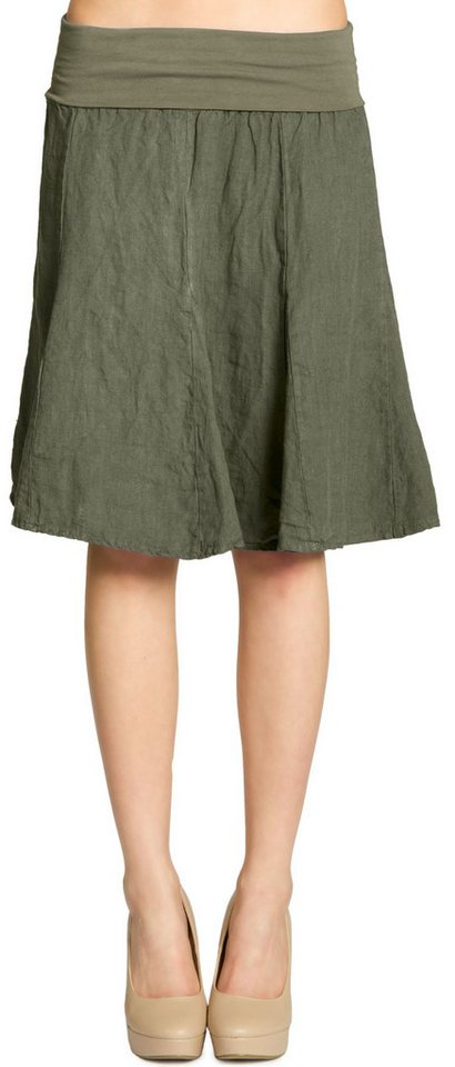 Caspar Faltenrock RO014 Damen Midi Leinenrock knielang mit figurfreundlichem Stretch Bund - Made in Italy
