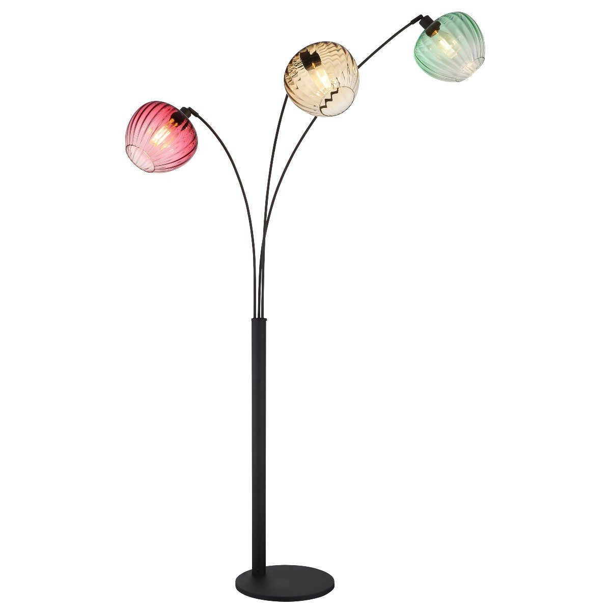 GLOBO LIGHTING Stehlampe Solveig, ohne Leuchtmittel, bunte, gerillte Glasschirme, Wohnzimmerbeleuchtung, 3 x E27