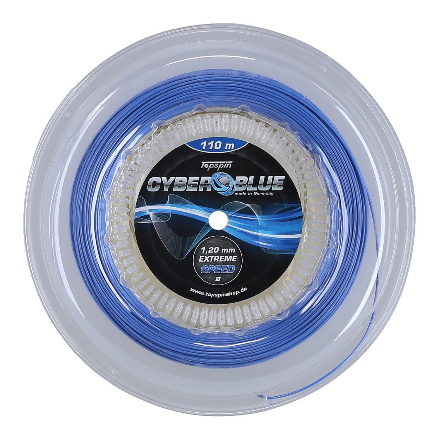 TOP SPIN Tennissaite Cyber Blue (Haltbarkeit+Touch) blau 110m Rolle, Saitendicke: 1.25