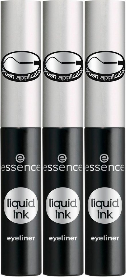 Essence Eyeliner liquid ink eyeliner, 3-tlg., Mit speziell feinem  Pinsel-Applikator