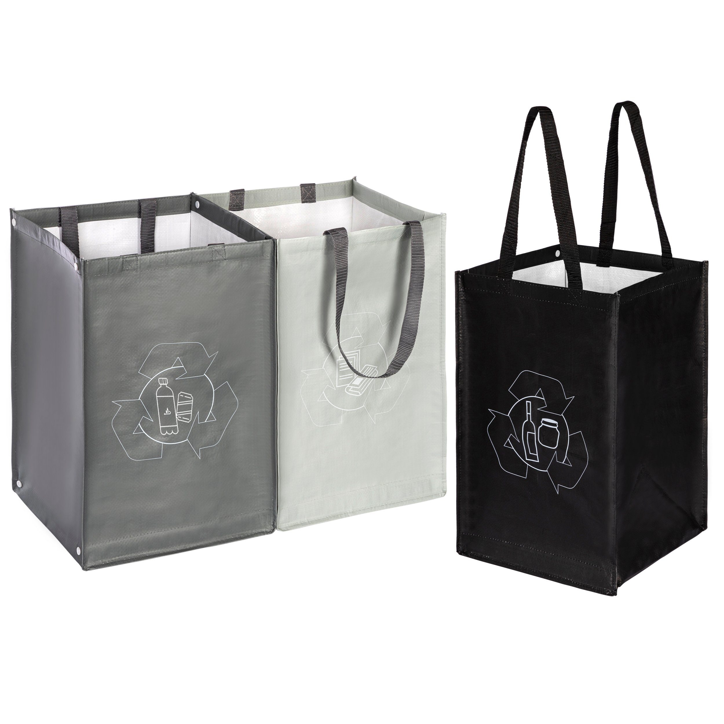 ONVAYA Mülltrennsystem 3fach, Abfalltrennsystem aus Taschen, Papier, Plastik und Glas