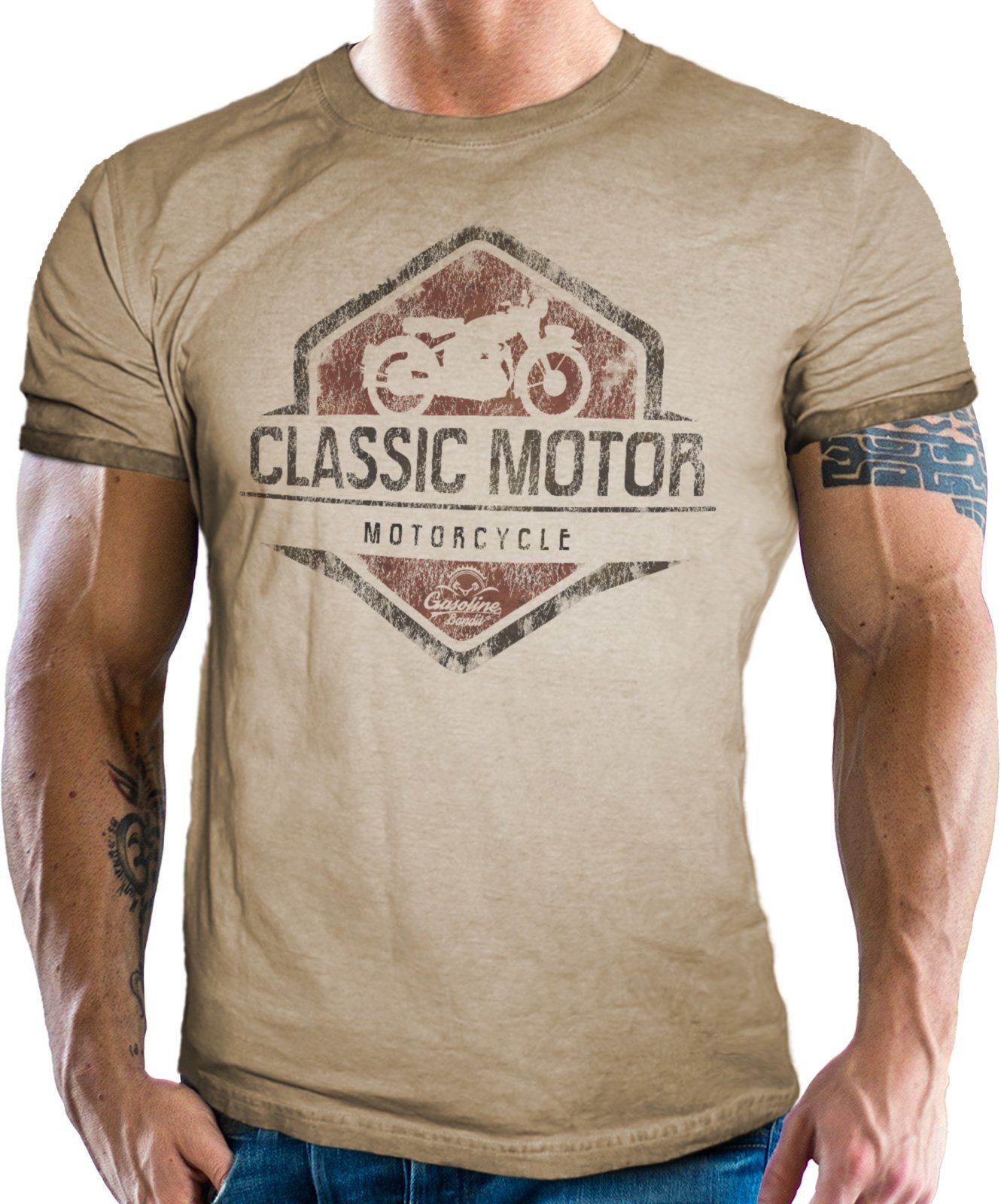 GASOLINE BANDIT® T-Shirt im Used Vintage Look für Biker, Racer: Classic Motorcycle