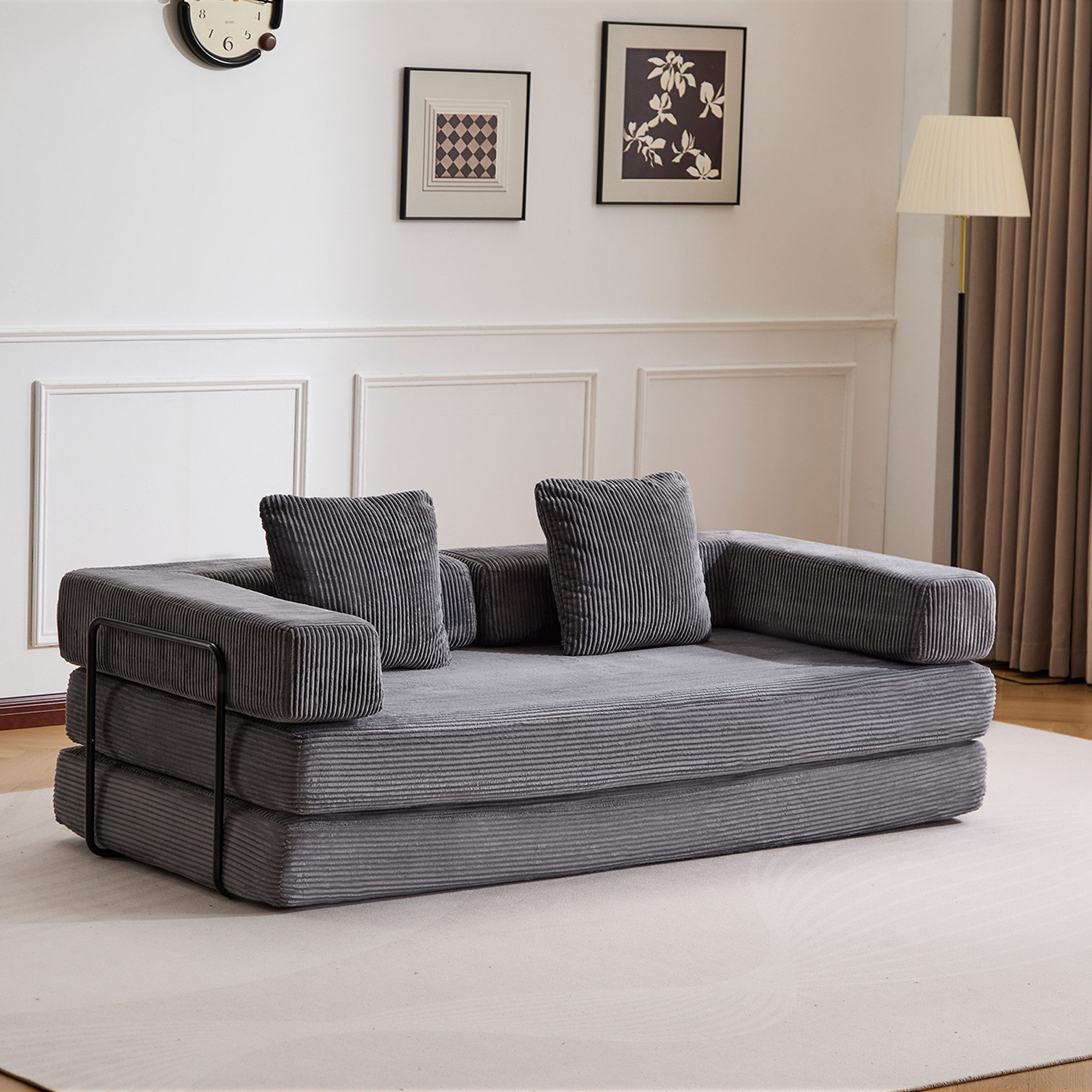 Vankel Loungesofa 4-in-1 Wohnzimmersofa mit Bettfunktion – faltbares Cord Schlafsofa, Bequemes & modernes Schlafsofa aus Cord – ideal für kleine Räume