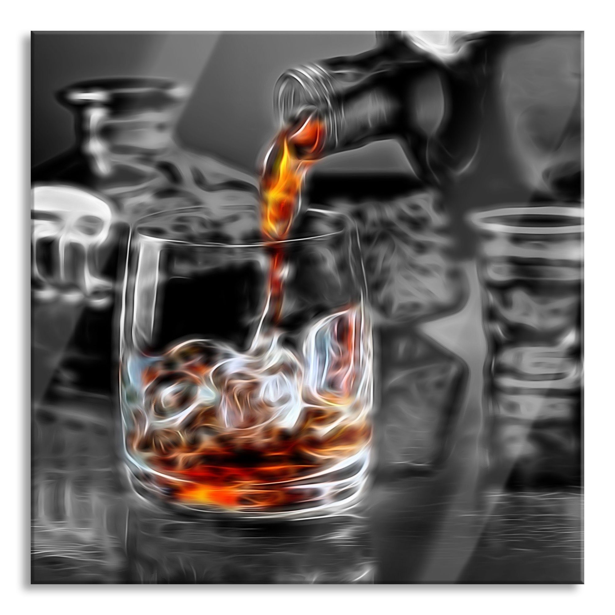 Glasbild (1 Pixxprint Whiskey im Abstandshalter Aufhängungen Whiskeyglas, inkl. Whiskey und Echtglas, Whiskeyglas Glasbild St), aus im