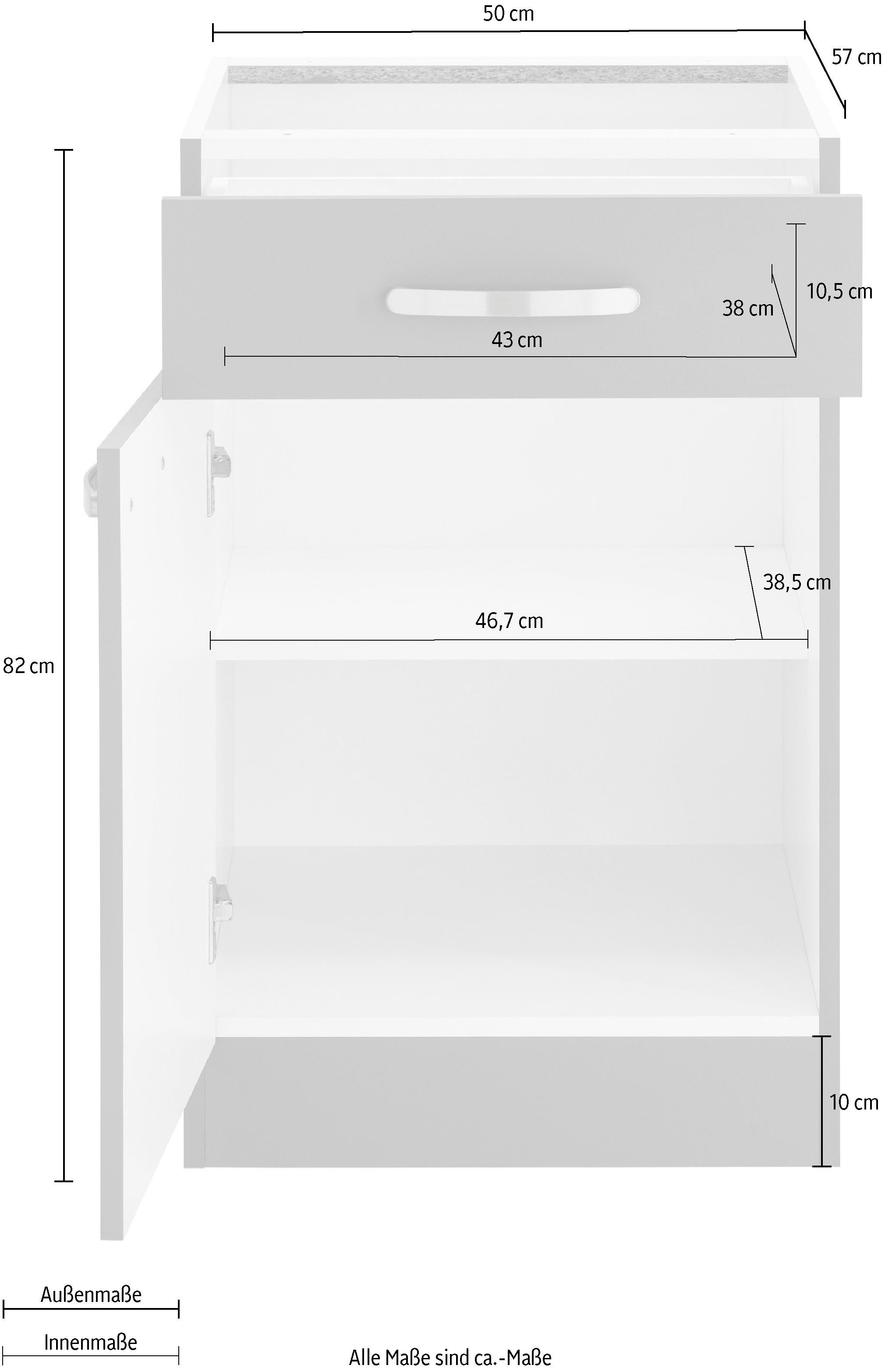 wiho Küchen Unterschrank Kansas Anthrazit Arbeitsplatte Anthrazit 50 cm Glanz/Anthrazit ohne breit, 