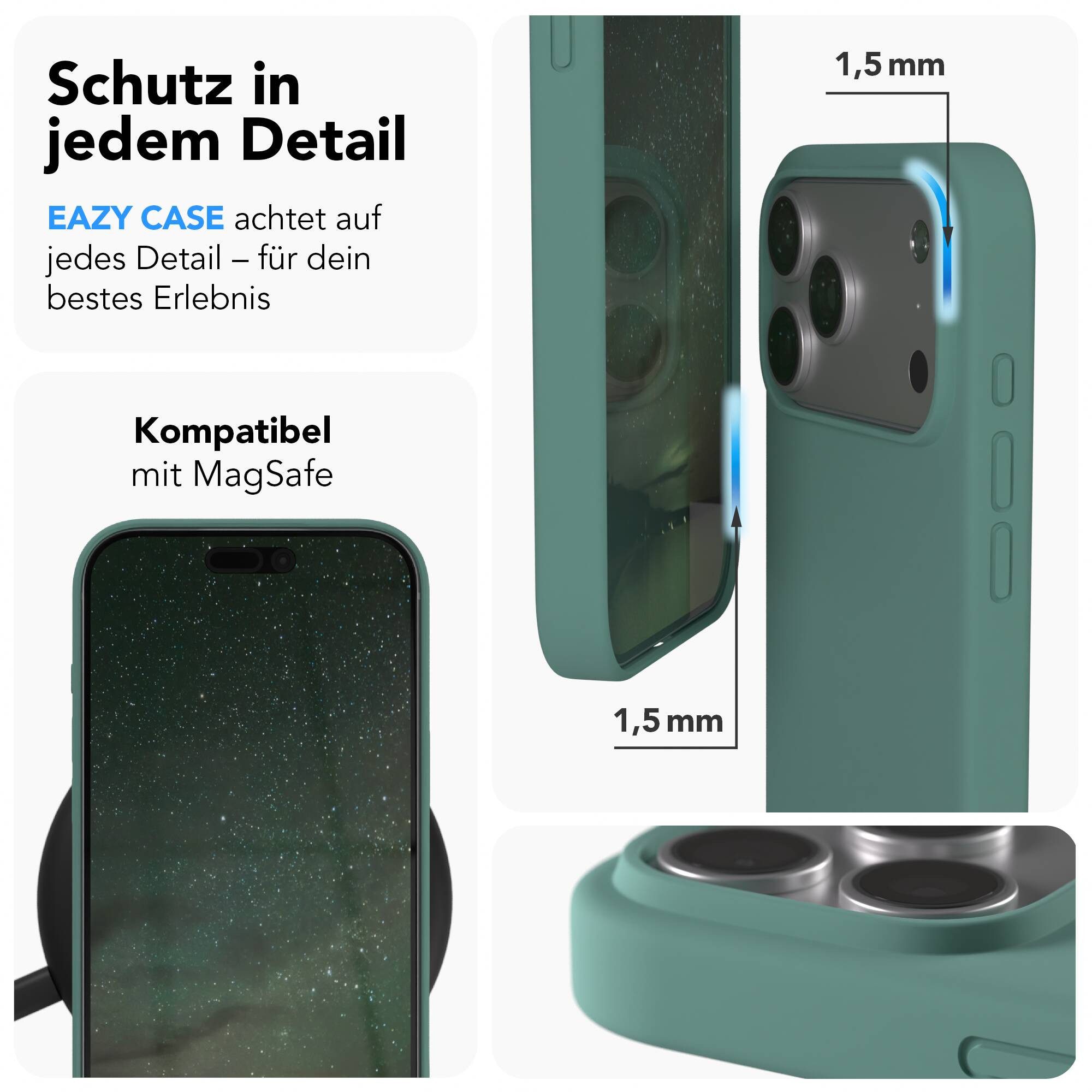 EAZY CASE Handyhülle für Apple iPhone 17 Pro Max Hülle Silikon 6,9 Zoll, Smart Slimcover Displayschutz Handycover Hülle mit MagSafe Dunkelgrün – Bild 3 von 5