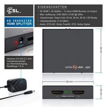 CSL HDMI-Splitter, Mini 4K UHD 2-Port Verteiler 1x HDMI Eingang zu 2x HDMI Ausgang