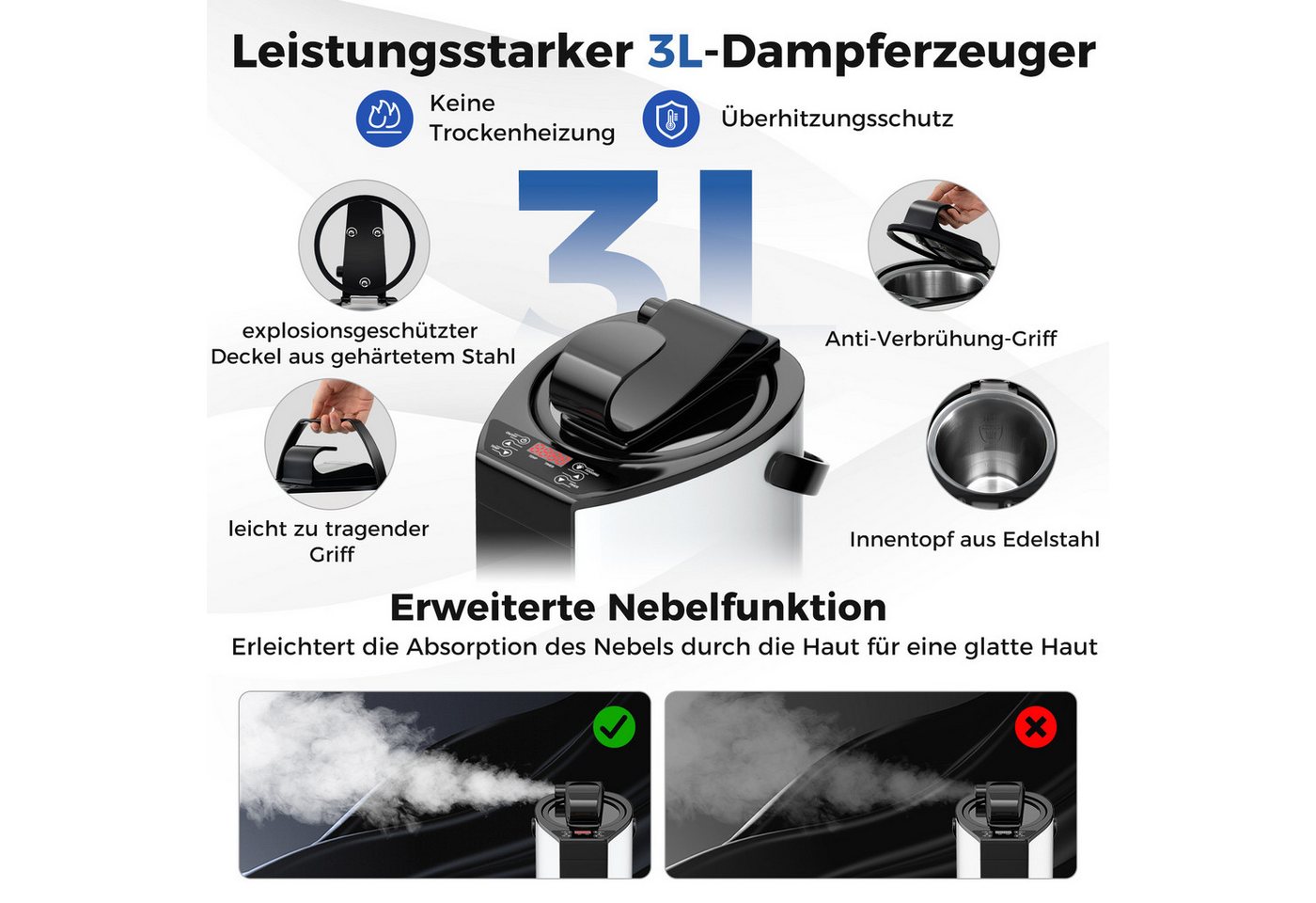 Thumbnail - COSTWAY Sauna 1000W, 3L Dampfgenerator, mit Fußmassagegerät & Klappstuhl