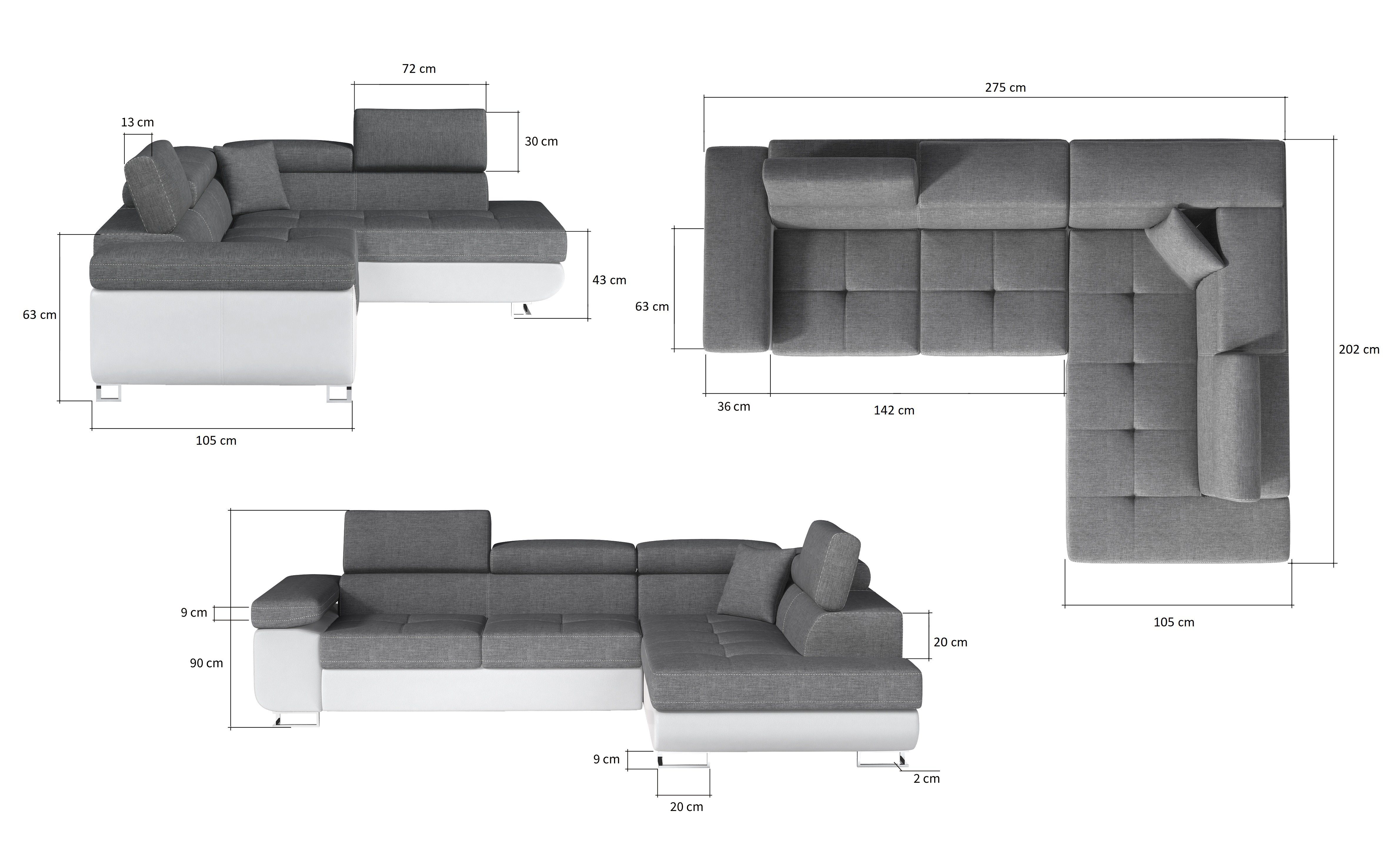 Couch Bettkasten 63 – yourhouse24 L-form Wohnlandschaft ANTON Ecksofa Schlafsofa Rechts Rosa Links Monolith