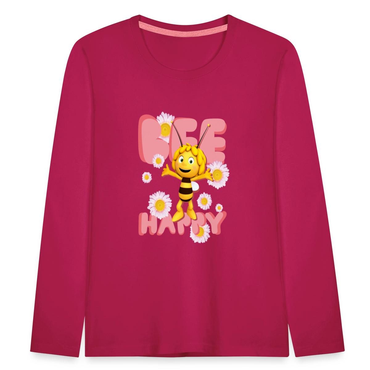 Spreadshirt T-Shirt Biene Maja Bee Happy Spruch Kinder Premium Langarmshirt (1-tlg)