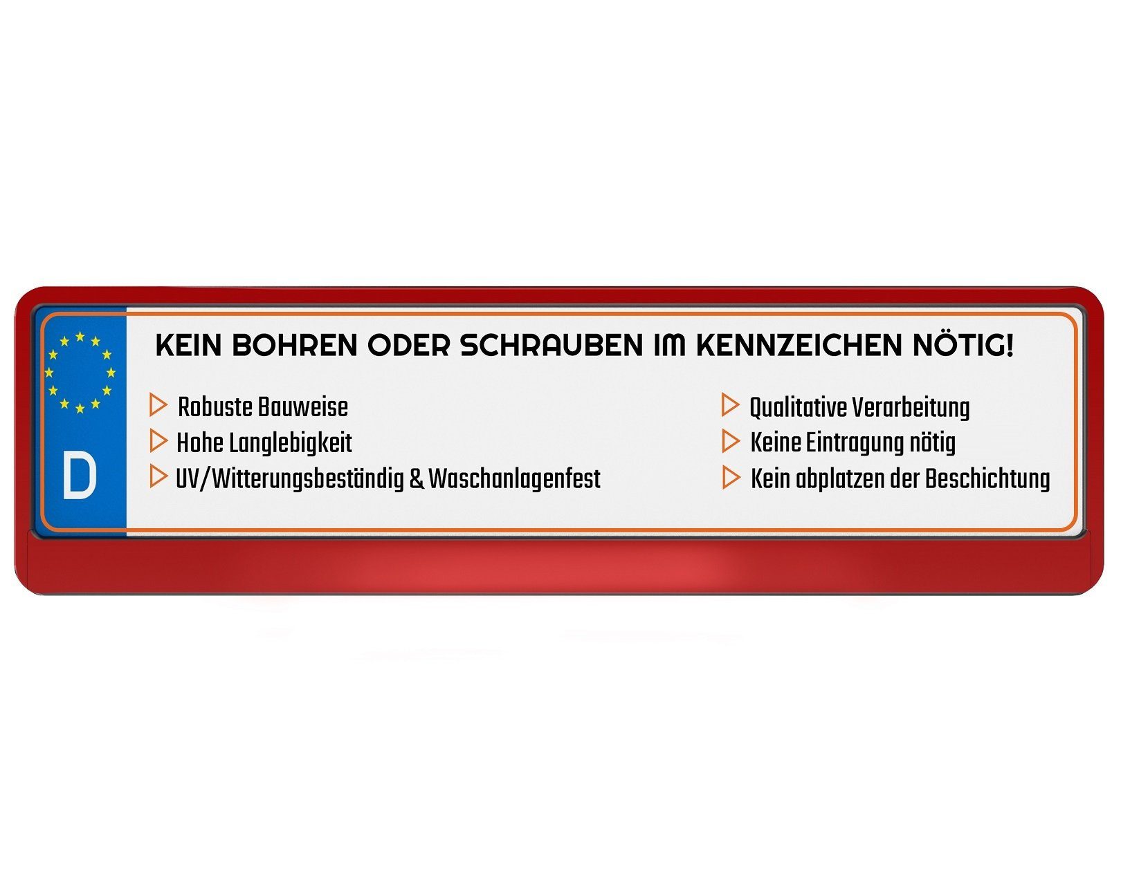 L & P Car Design Kennzeichenhalter für Auto 46 cm in Rot Metallic für kurze Kennzeichen, (2 Stück)