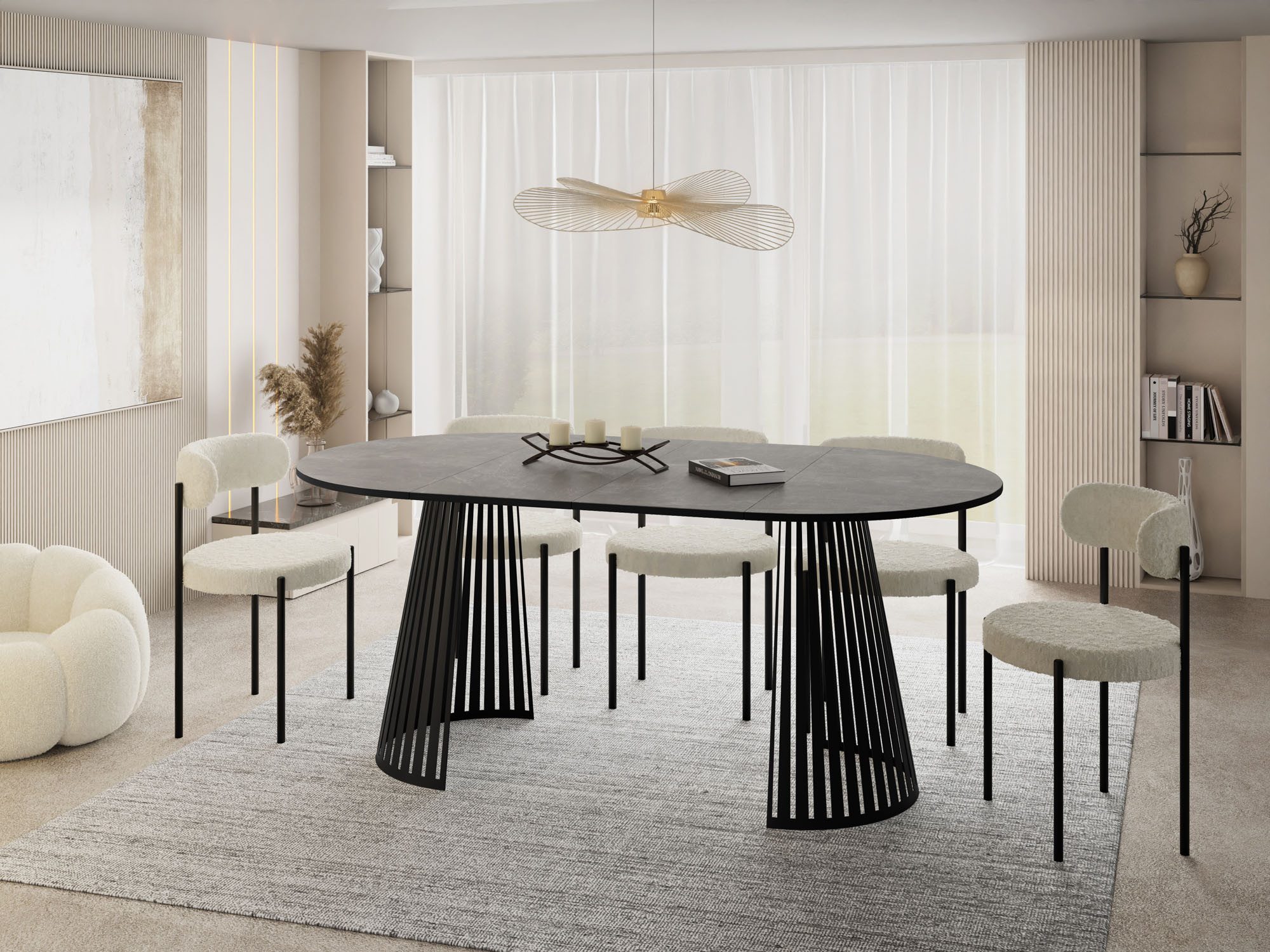 WFL GROUP Esstisch Naro Black (erhältlich in 2 Größen – 100/120 cm, ausziehbar auf 180/200 cm), platzsparender Tisch mit Lamellen für Küche, Esszimmer oder Wohnzimmer