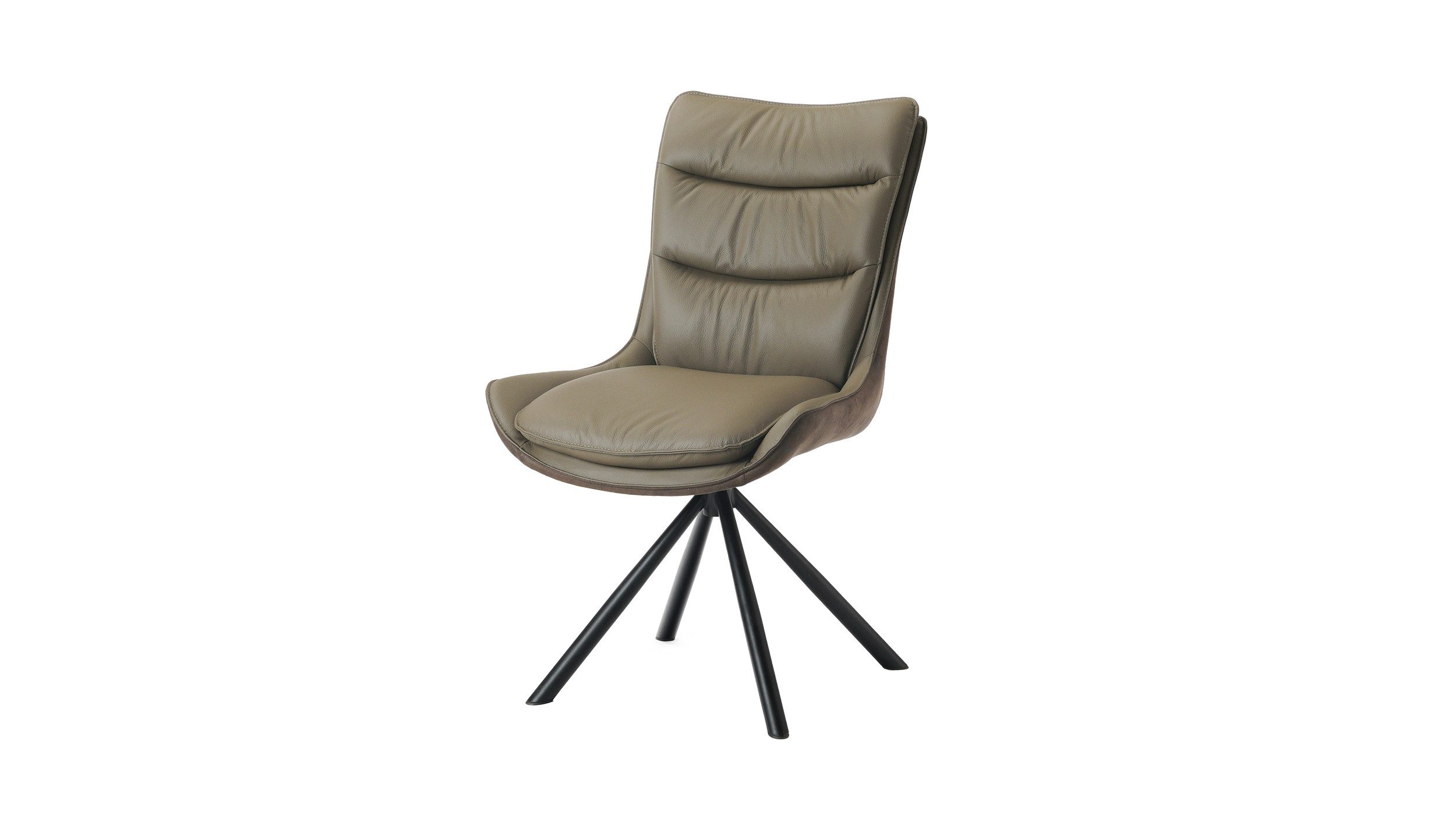 Massivart® Polsterstuhl drehbar 360 Grad, Esszimmerstuhl aus Echtleder & Stoff, »MAURICE«, Griff am Rücken · Metallgestell schwarz