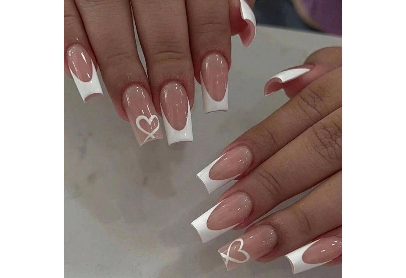 LuxusKollektion Kunstfingernägel Kunstnägel FrenchTip Sargnägel mittelgroß Vollabdeckung 24 Stil-4