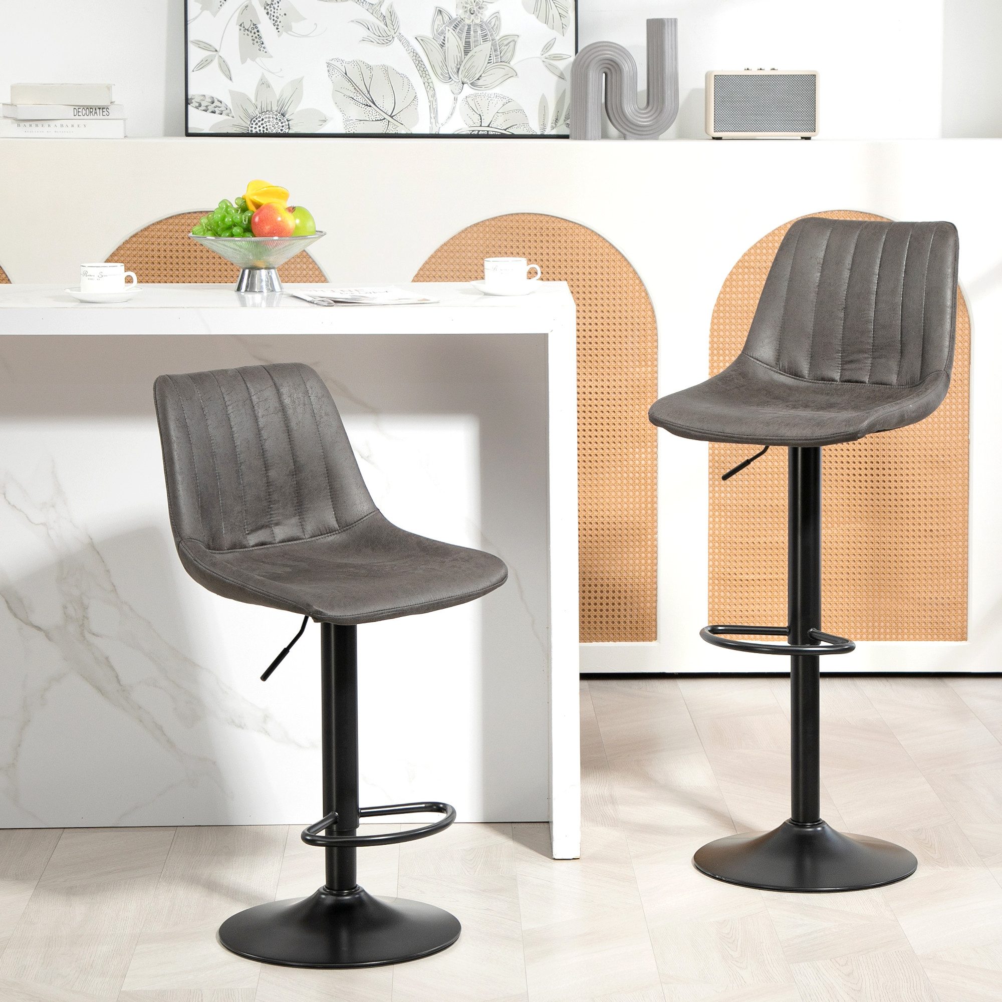 HOMCOM Barhocker Gepolstert Barstuhl mit Lehne (Set, 2 St., 2er Set), 360° drehbar, höhenverstellbar