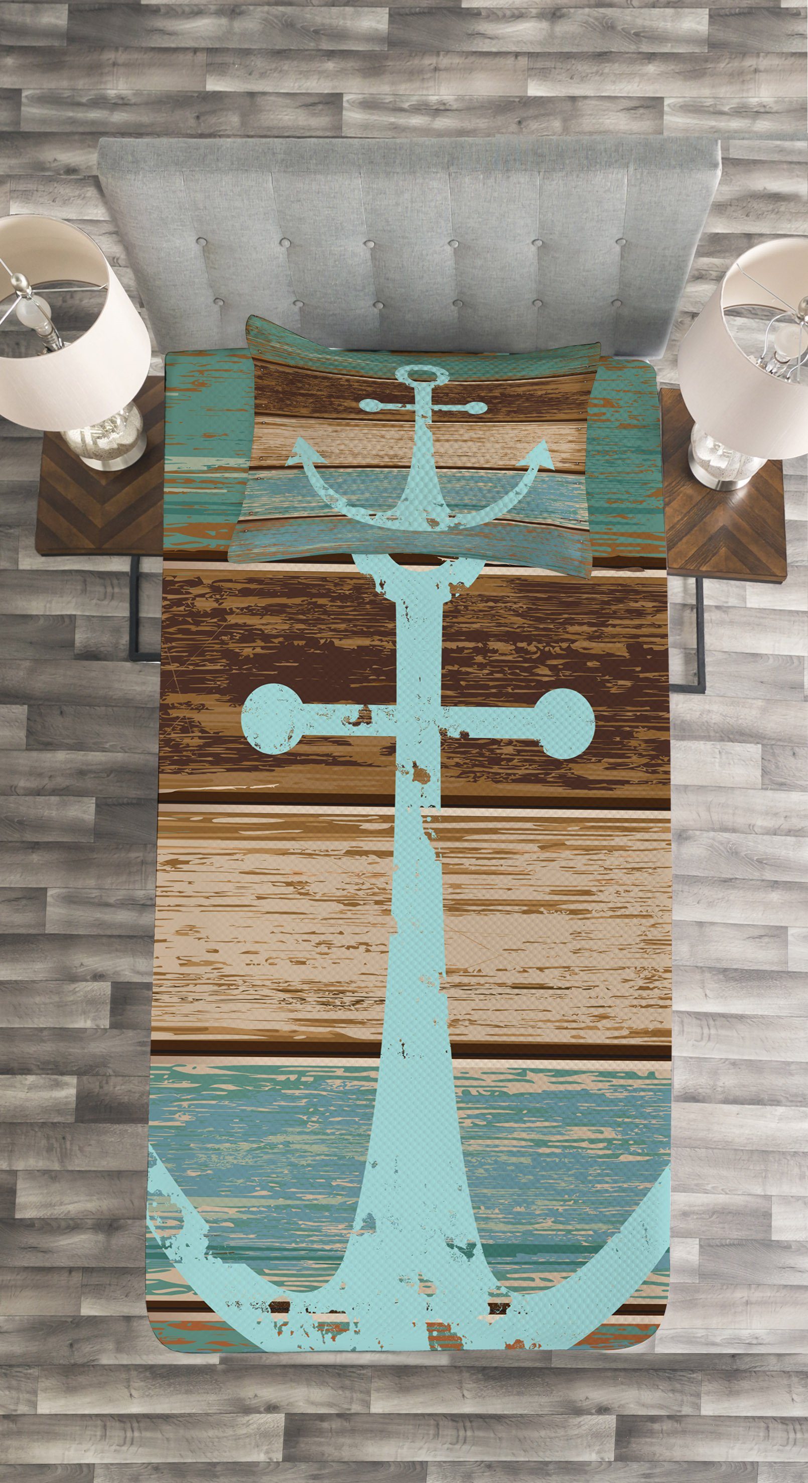 Tagesdecke Nautical Anker Set mit Rustic Abakuhaus, Kissenbezügen Waschbar,