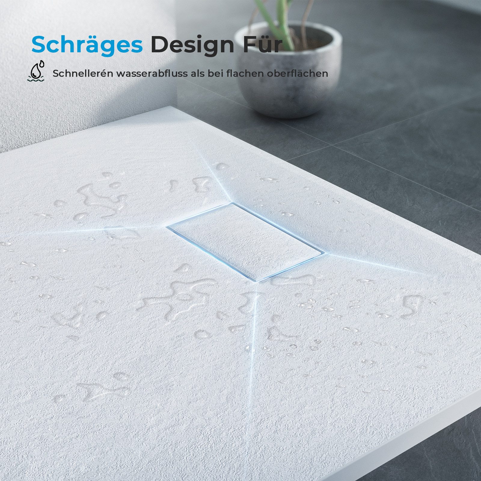 Heilmetz Duschwanne Duschtasse Rutschfestes Design mit Steinoptik Extraflach Brausetasse, Quadratisch, SMC, Schneidbar, Eckduschwanne 90 x 90 cm, 80 x 80 cm – Bild 3 von 5