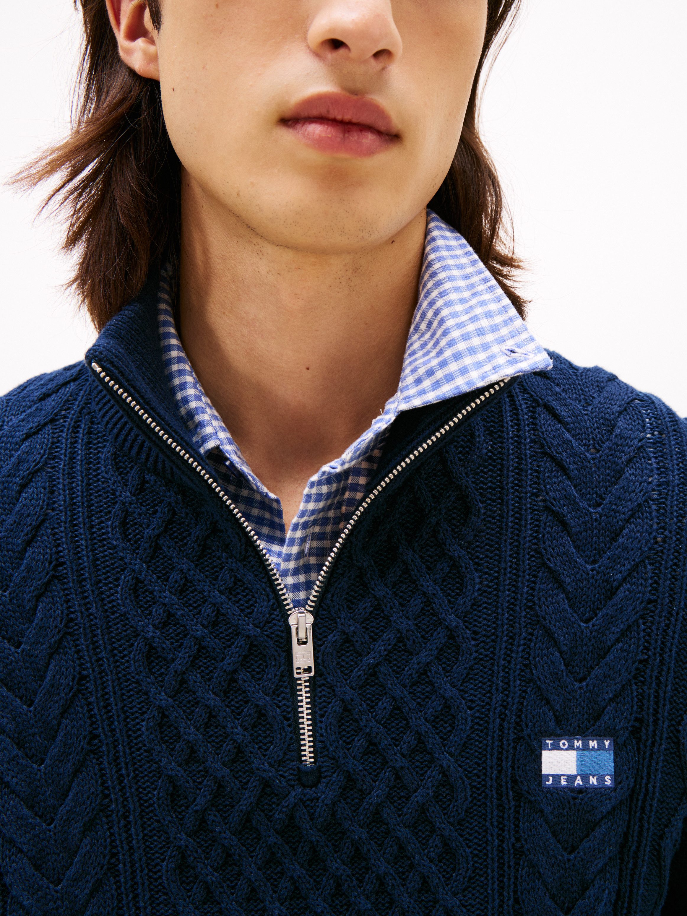 Tommy Jeans Strickpullover Troyer-Kragen mit Reißverschluss, slim fit, Zopf günstig online kaufen