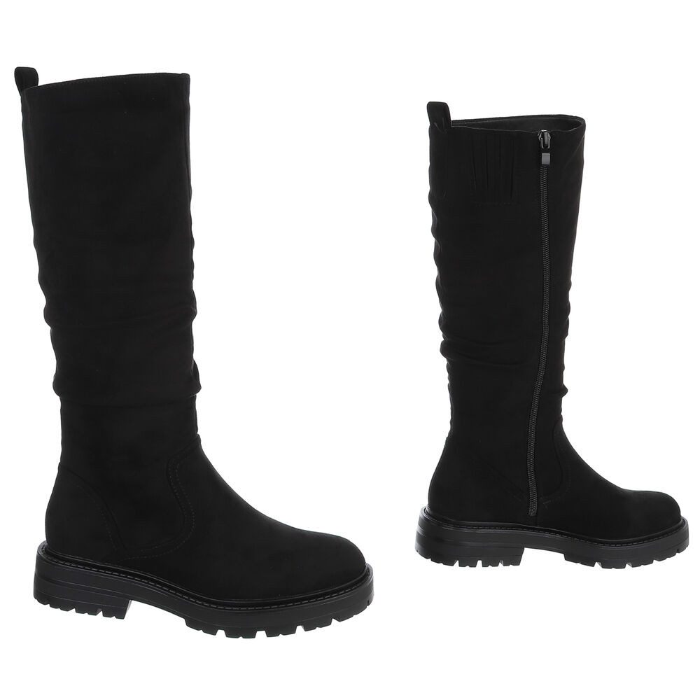 Ital-Design Elegante Damen-Stiefel mit hohem Schaft für Alltag & Freizeit Stiefel (90482439) Blockabsatz Flache Stiefel in Schwarz