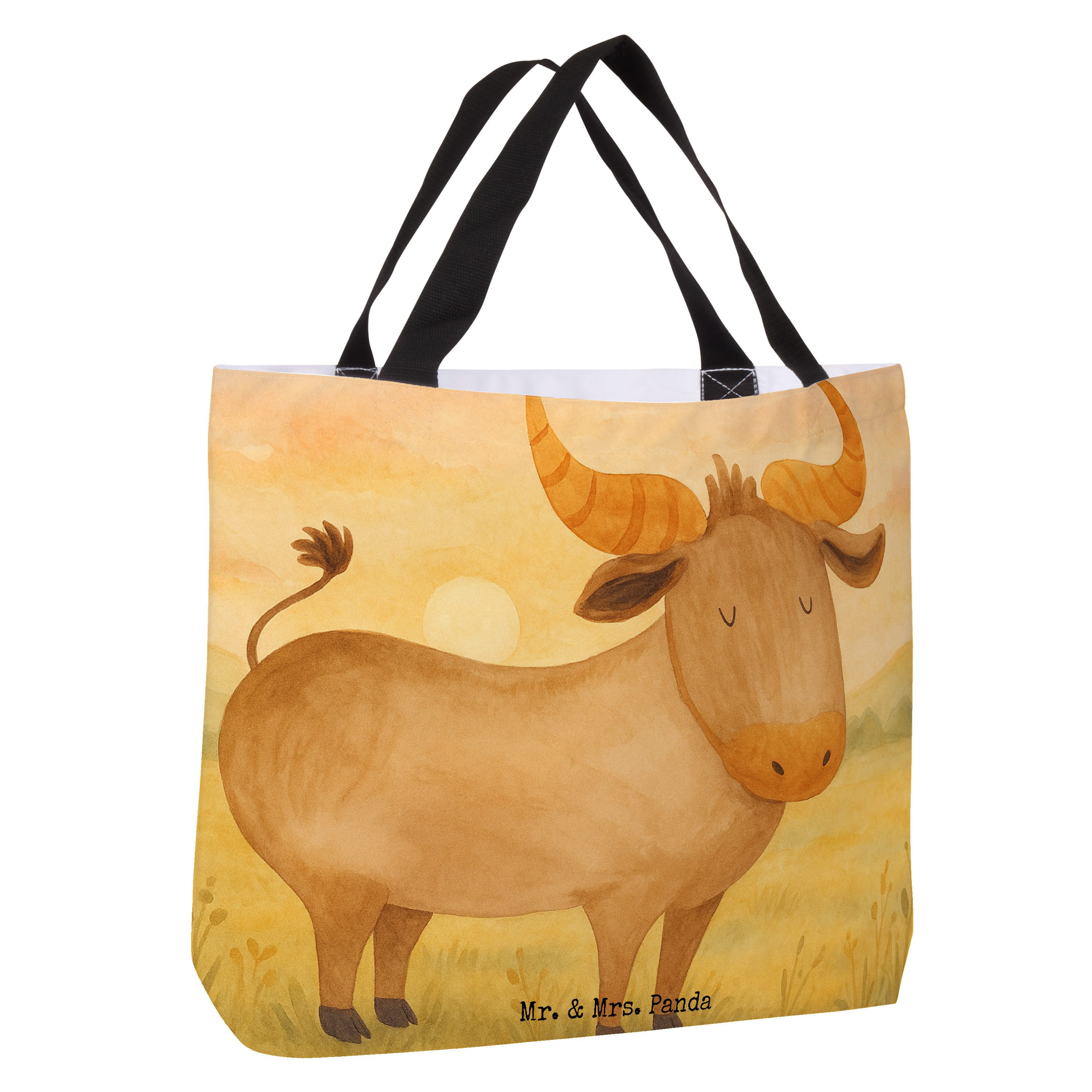 Mr. & Mrs. Panda Shopper Sternzeichen Stier Design, Tote Bag, Weiß, Tasche, Reisetasche, Lapto (Packung), Tote Bag Tragetasche Ochse