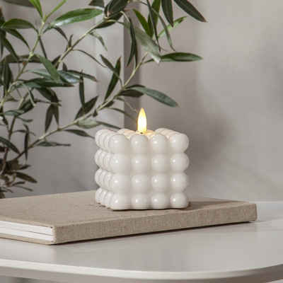 MARELIDA LED-Kerze »LED Kerze Bubble Würfel Cube Kerze Echtwachs 3D Flamme H: 9,5cm Timer weiß«