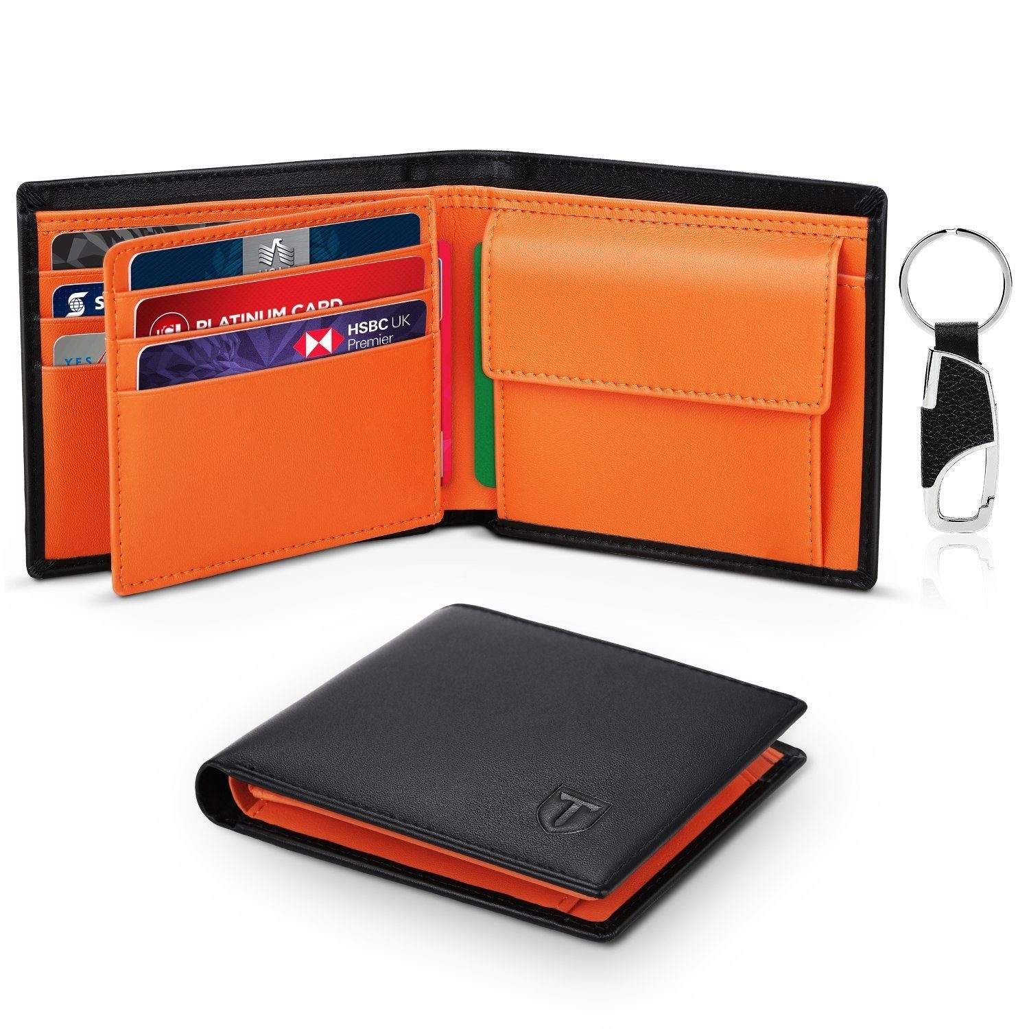 TEEHON Geldbörse Geldbörsen Herren aus Echtem Leder Orange-schwarz., Ein elegantes Portemonnaie mit RFID-Schutz