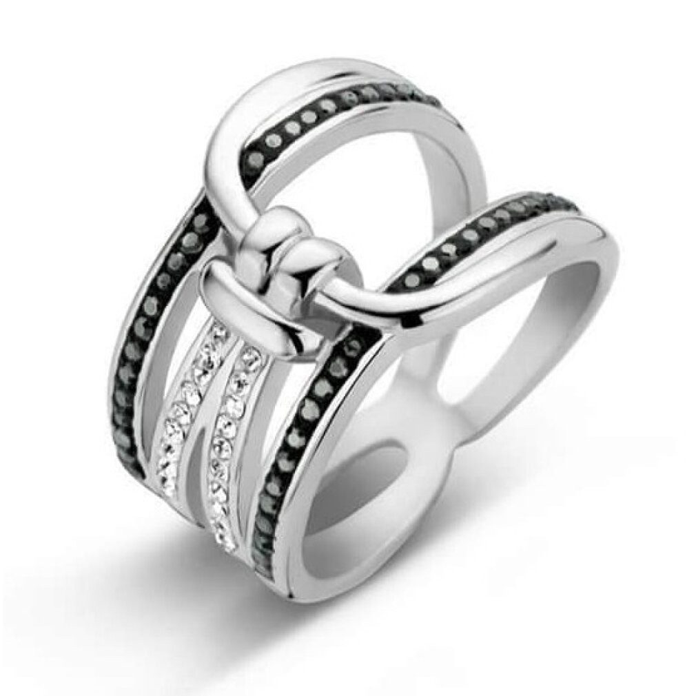 Javoli.com Fingerring Victoria Silberfarbener Ring mit schwarzen und weißen Steinen