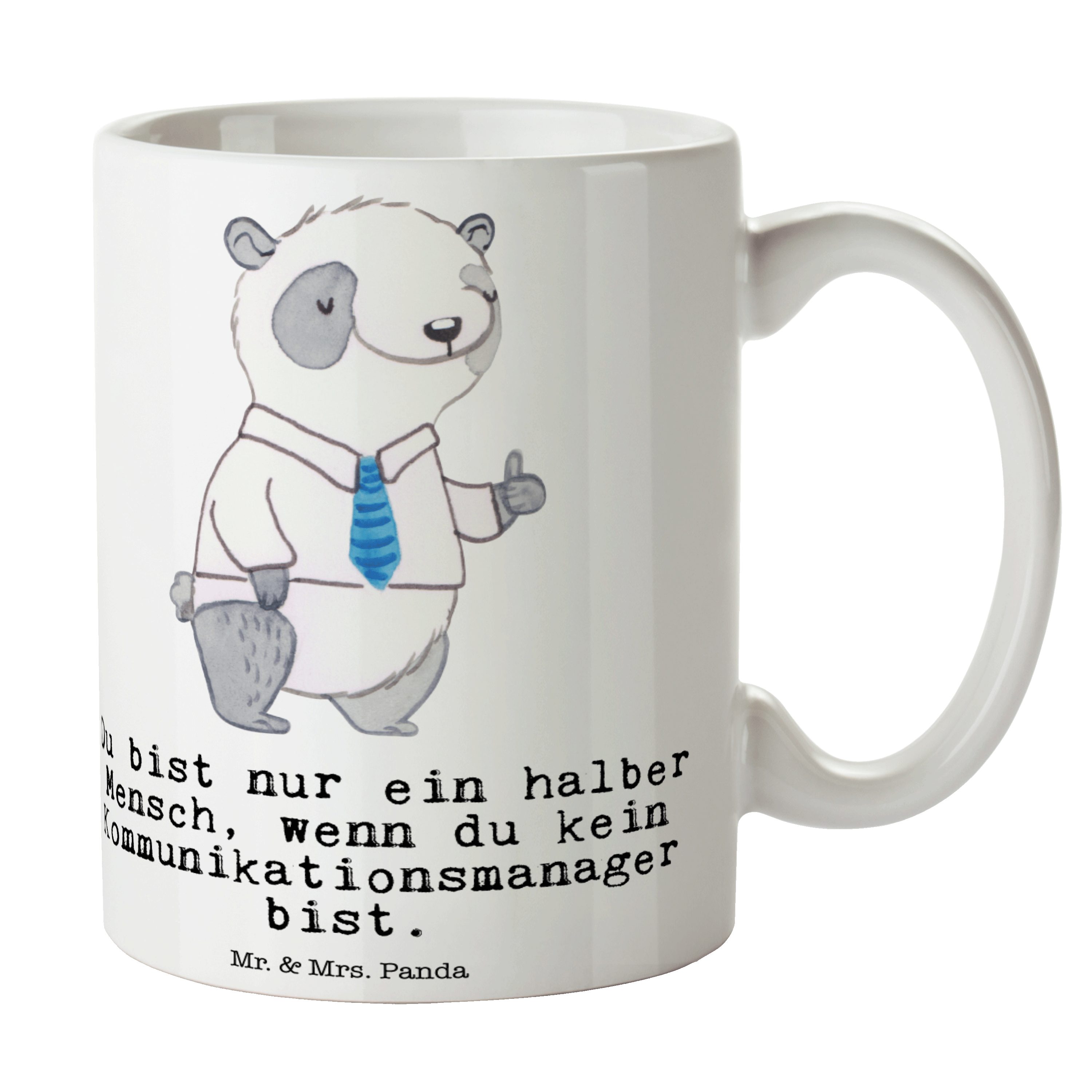 Mr. & Mrs. Panda Tasse Kommunikationsmanager mit Herz - Weiß - Geschenk, Tasse Motive, Studi, Keramik