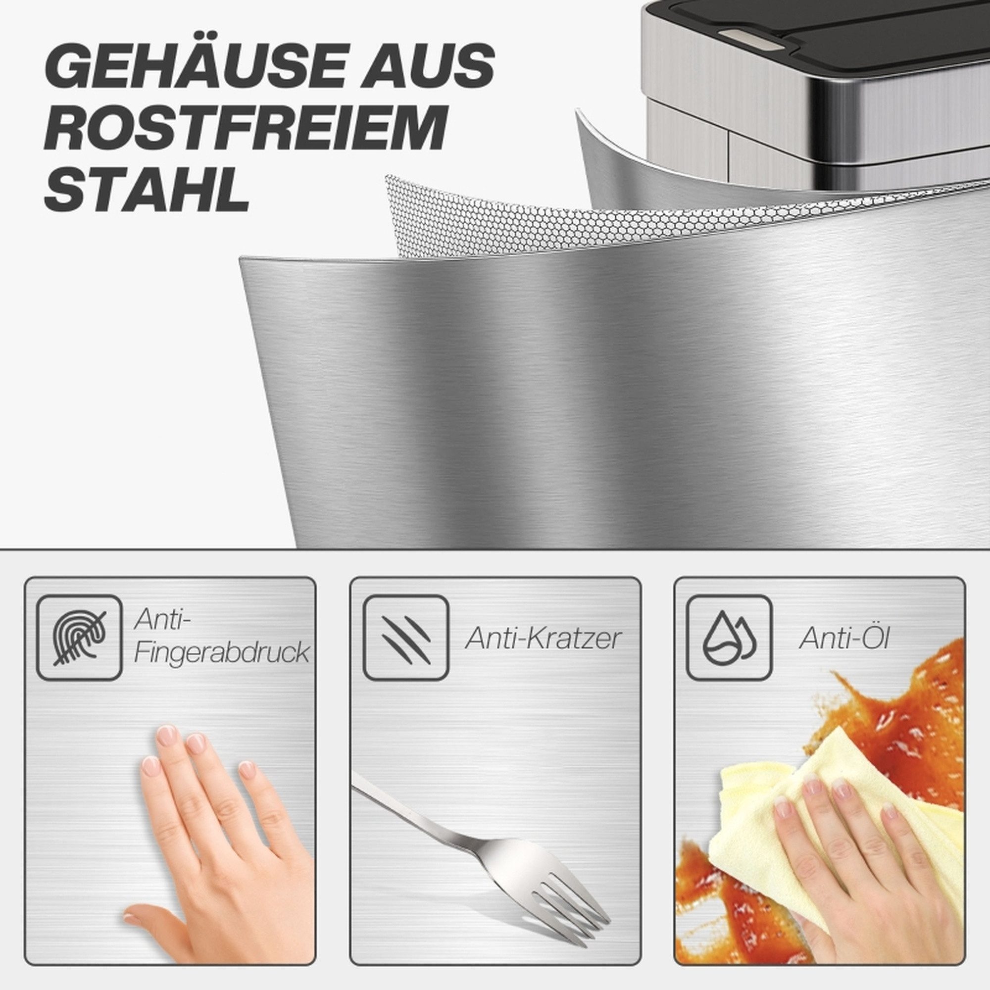 MC Star Mülleimer Sensor, 55 L Kapazität, Schmetterlingsdeckel, öffnet automatisch, Edelstahl, Silberfarben