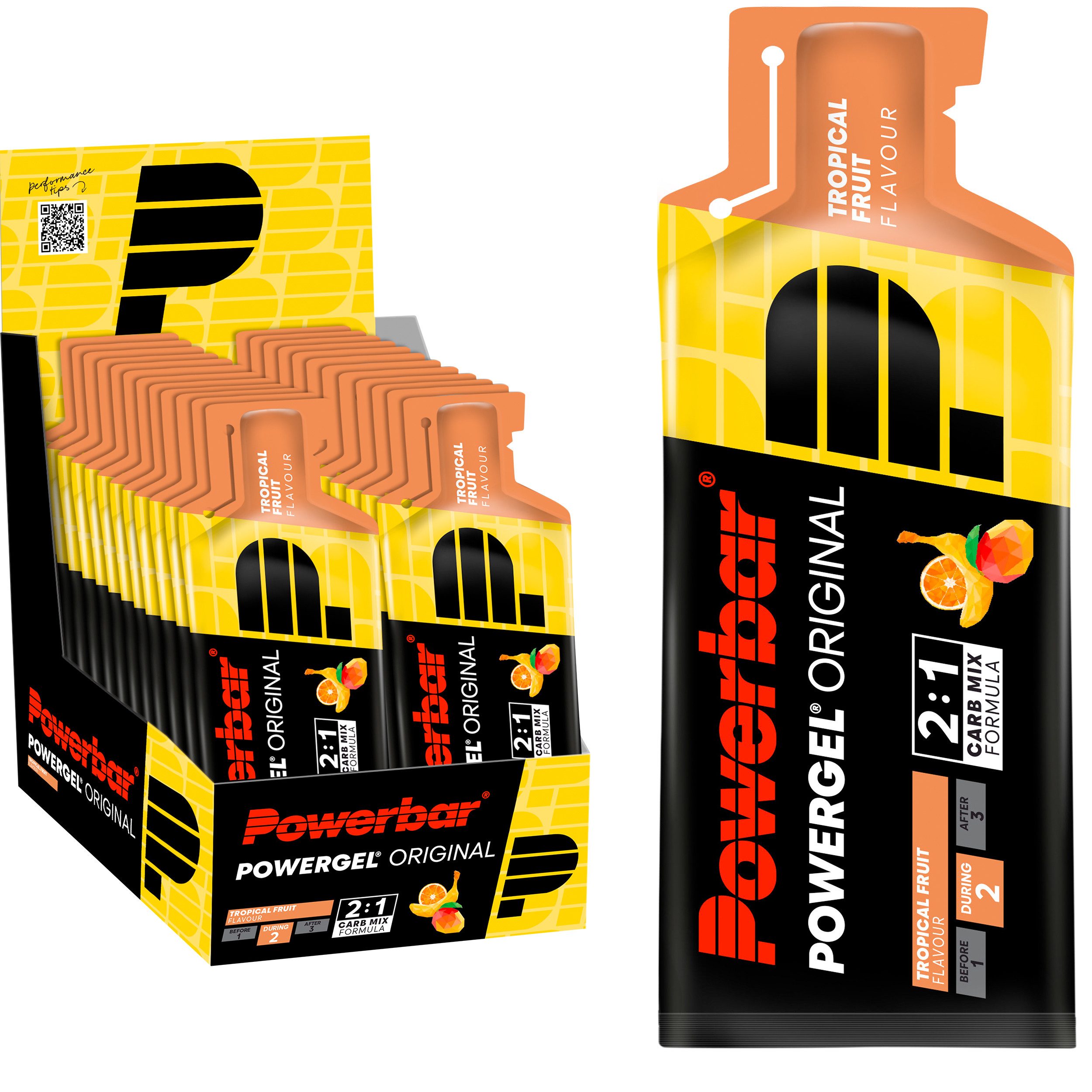PowerBar PowerGel Fruit Tropical Fruit High Carb Energie Gel Natrium 24x41g Gel, Packung à 24 St.