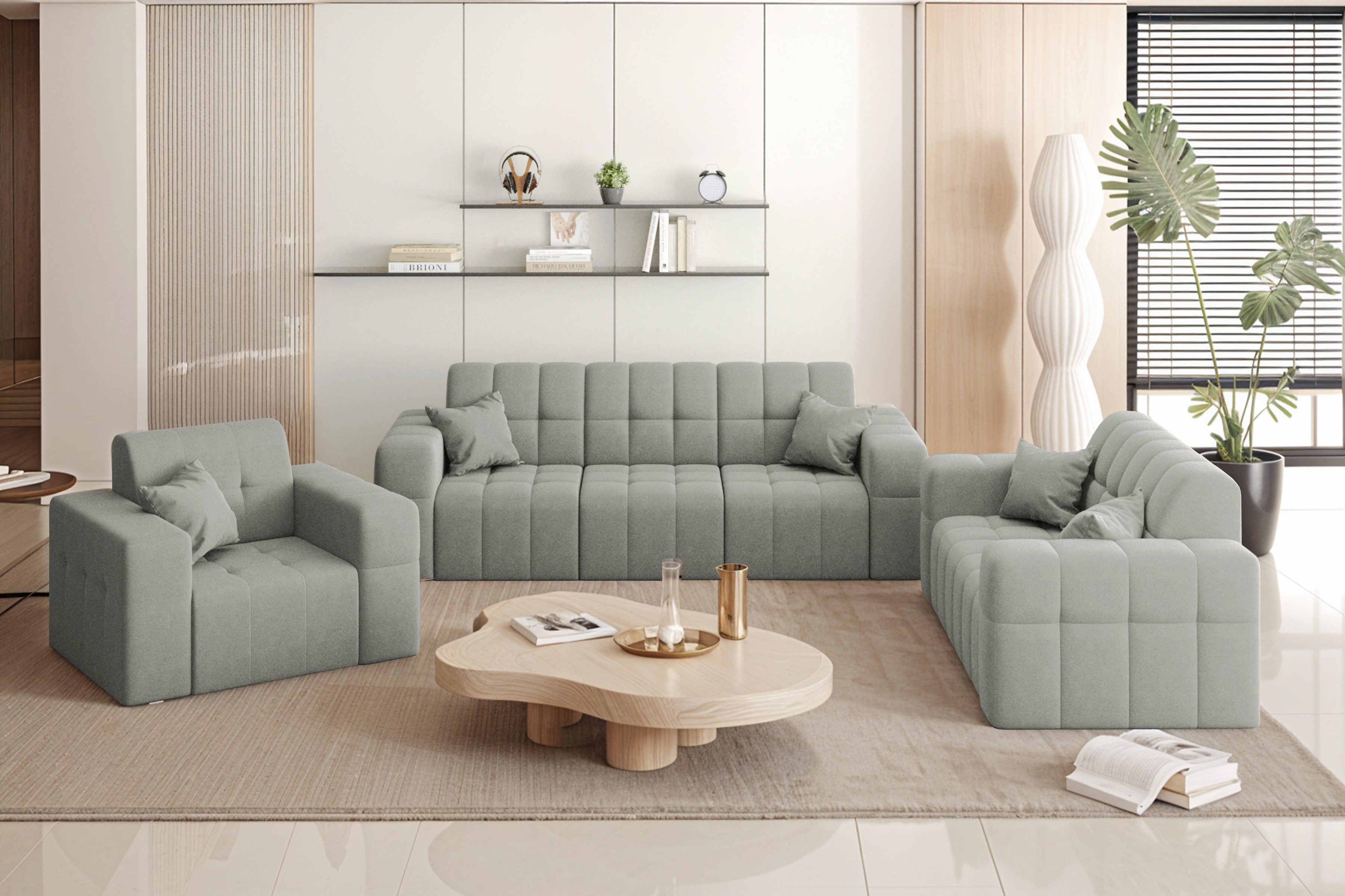 Kaiser Möbel Loungeset Couchgarnitur NIMES - Sofagarnitur 3-2-1, breite Farbpalette, (Sitzgruppe, Couchgarnitur), gesteppte Oberfläche, HR-Schaum, Wellenfeder