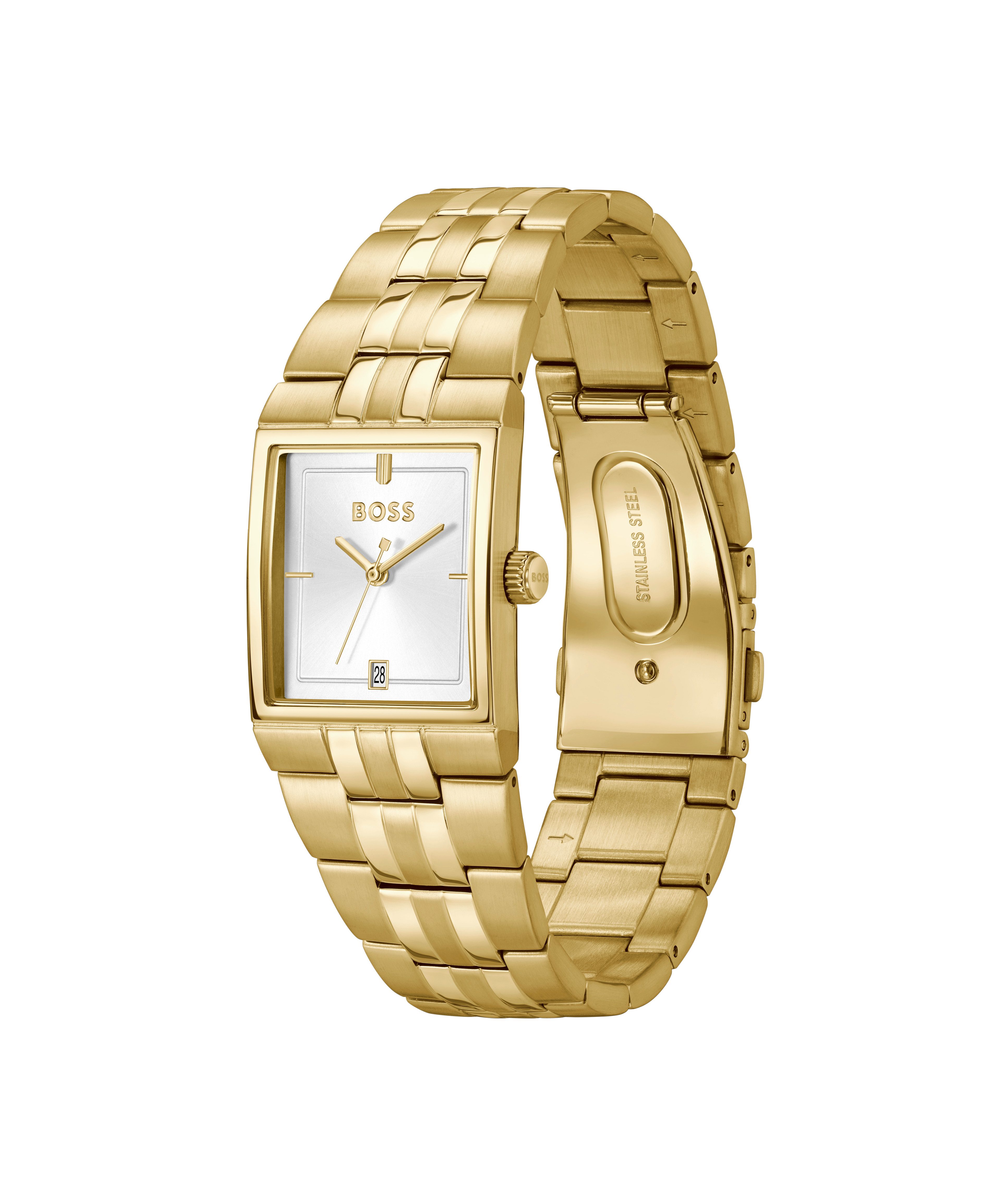 BOSS Quarzuhr STRIVO 1514332, Armbanduhr, Damenuhr, Herrenuhr, Edelstahlarmband, analog, Tag