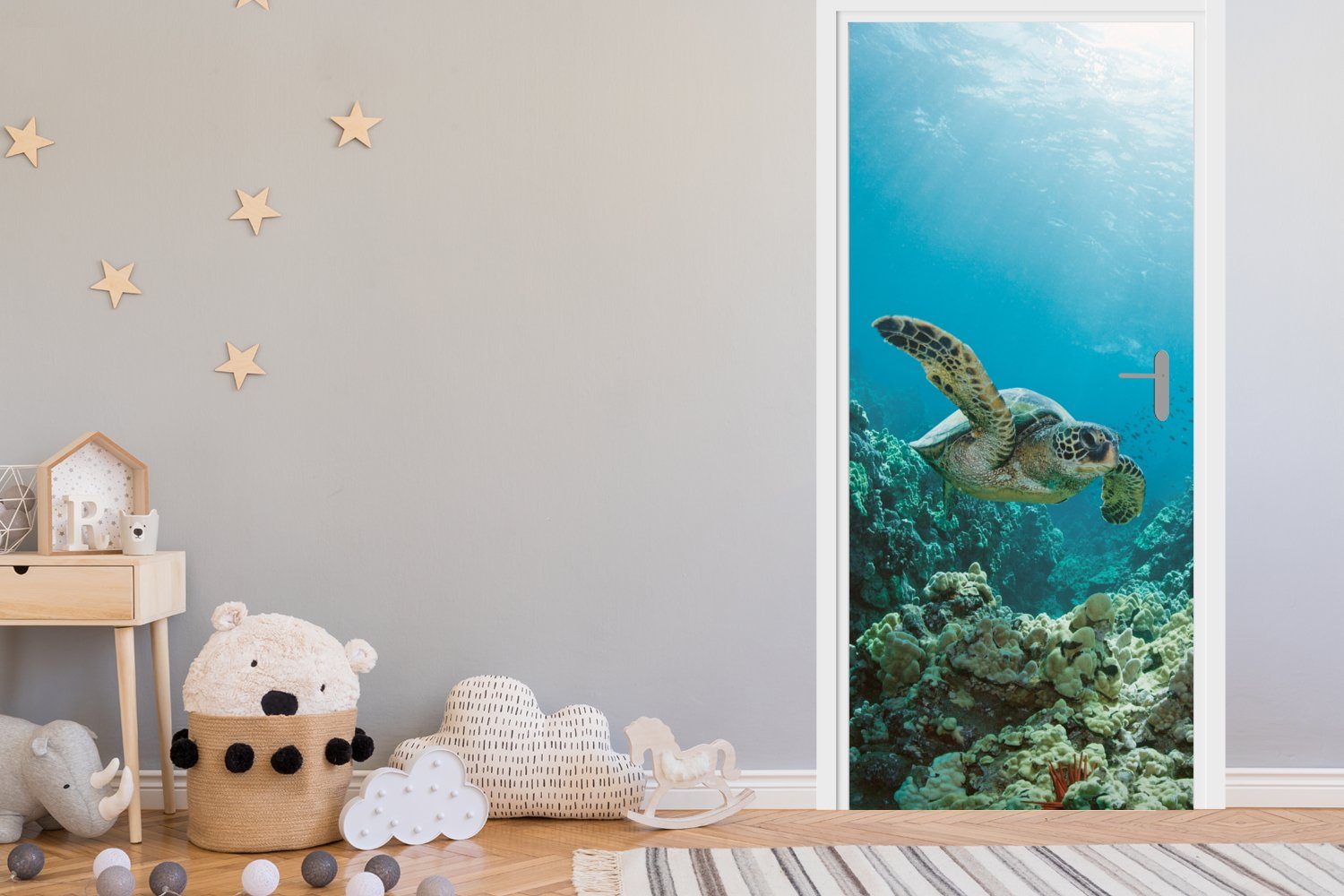 Meeresschildkröte Türtapete Hawaii, für cm St), vor Türaufkleber, Matt, bedruckt, (1 MuchoWow 75x205 Tür, Fototapete