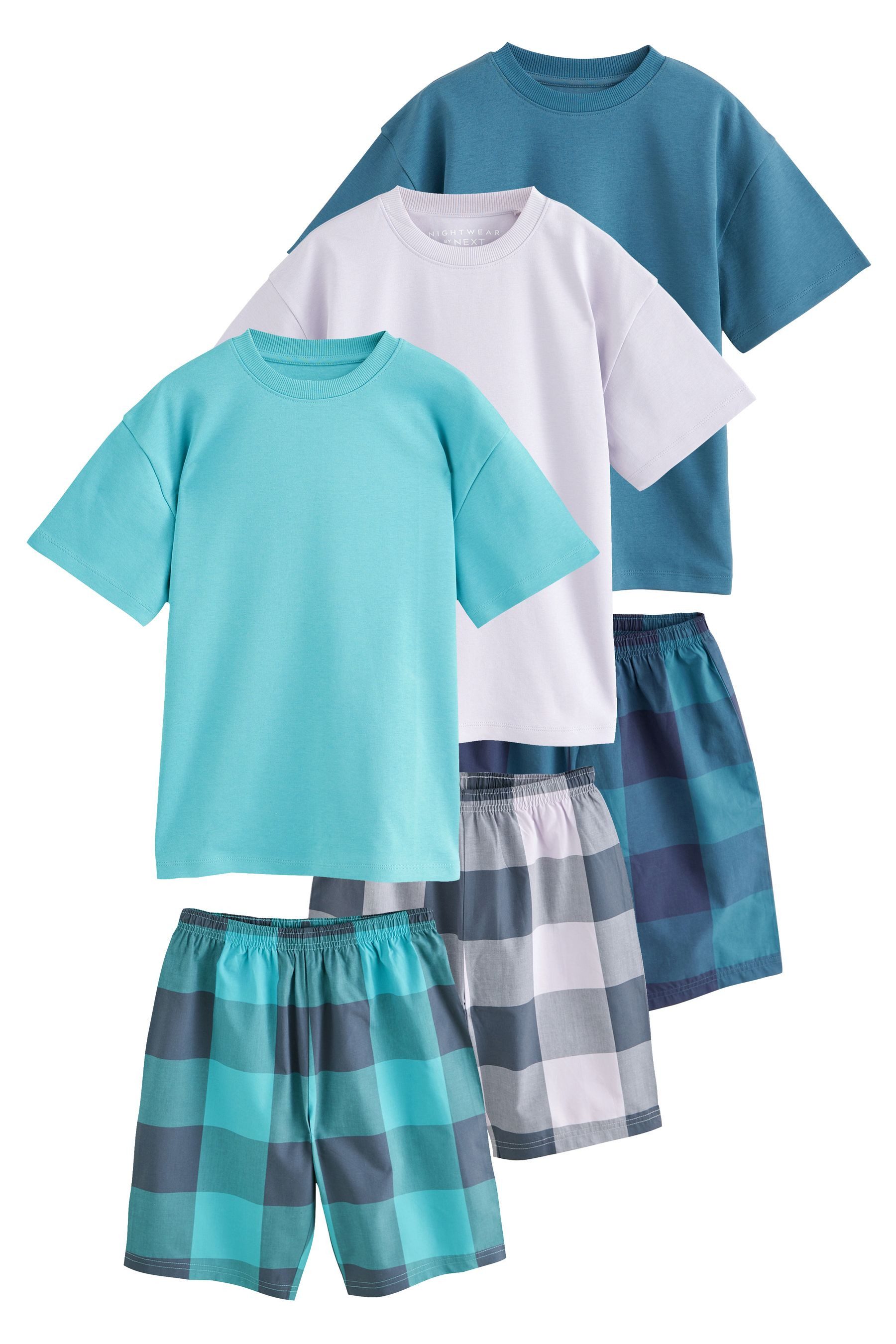 Pyjama 3er-Pack kurze Schlafanzüge aus Baumwollgewebe