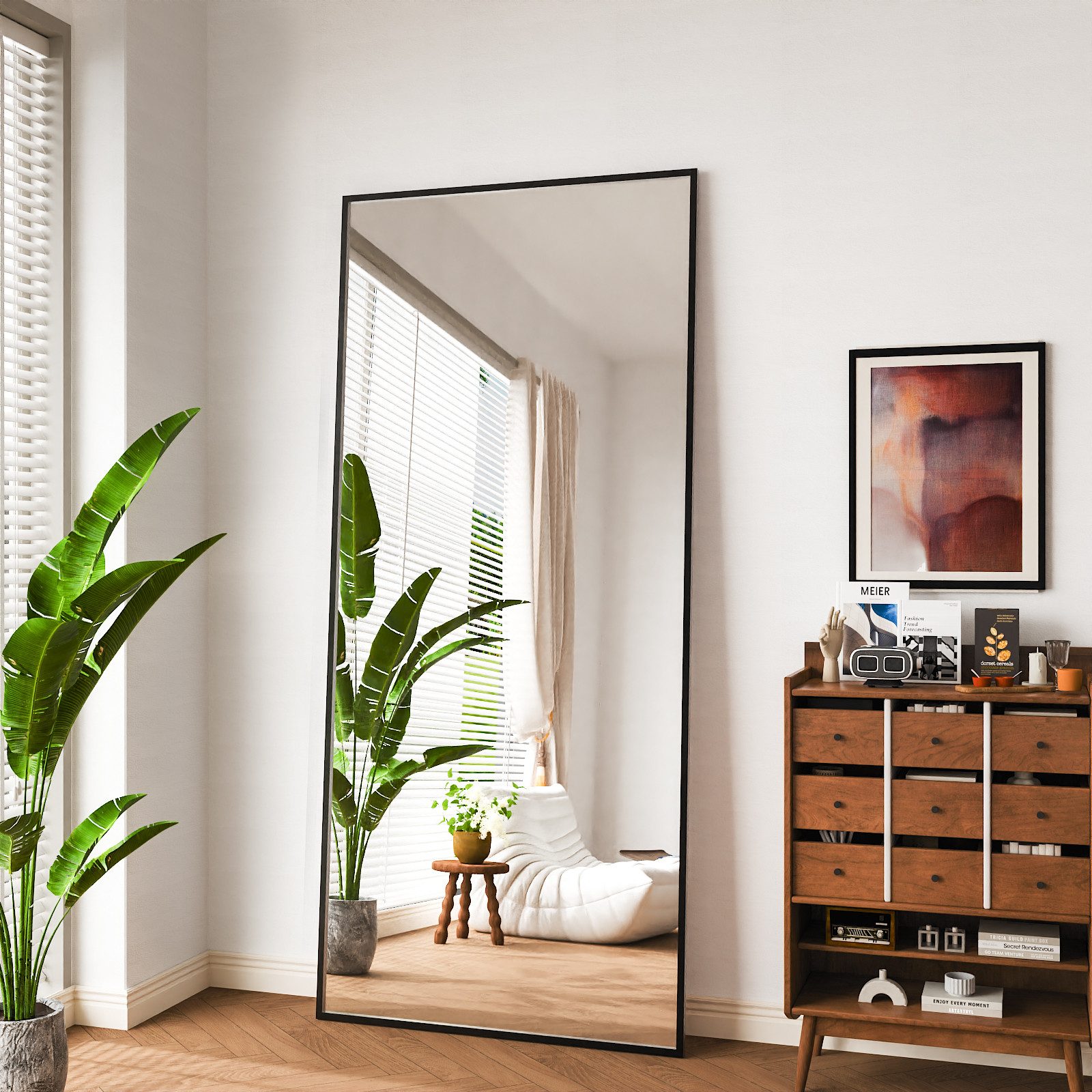 Vortisys Standspiegel Rechteckiger spiegel, Ganzkörperspiegel mit Ständer, verstärktem Glas, zum Anlehnen oder Aufhängen, stabiler Rahmen, für Schlafraum, Flur