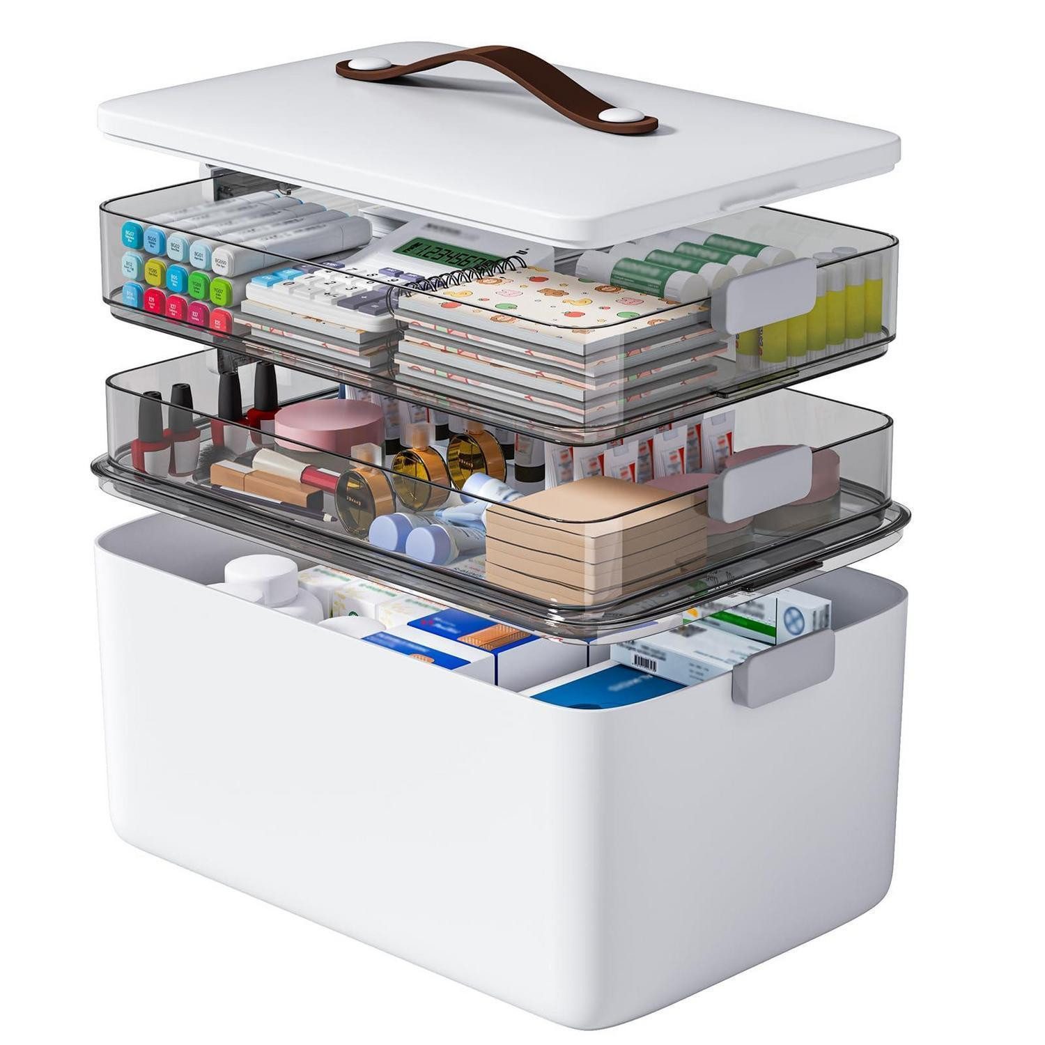 LuxusKollektion Arzttasche Medizin Organizer Box 3 Etagen Weiß Groß