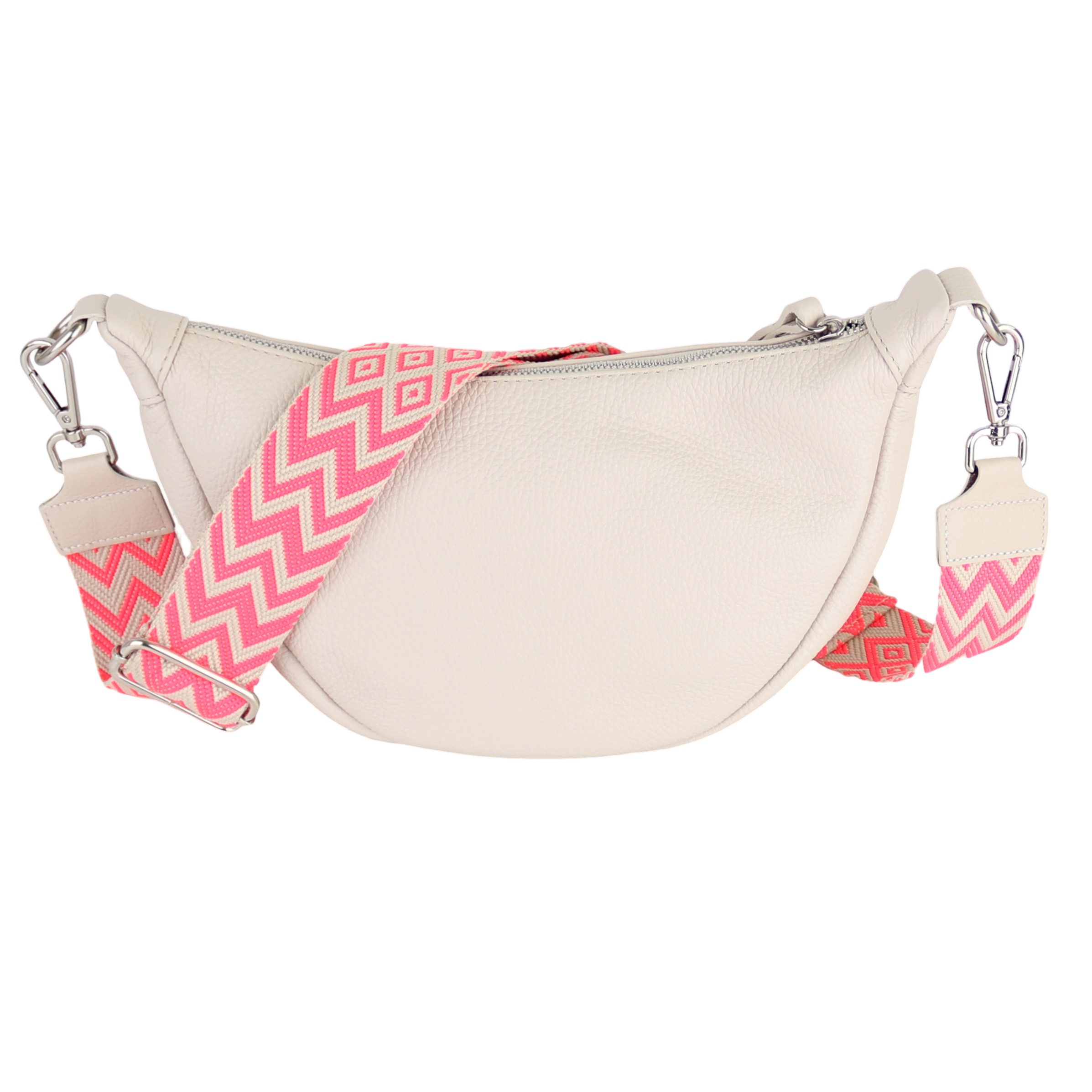 MIRROSI Schultertasche Damen Runde aus Echtleder, Made in Italy, Brusttasche,Umhängetasche (Tasche,Bauchtasche für jeden Anlass (1 Tasche & 2 Gurte), 33x17x10cm (BXHXT), Crossbody Bag, gemusterten& verstellbaren Schulterriemen