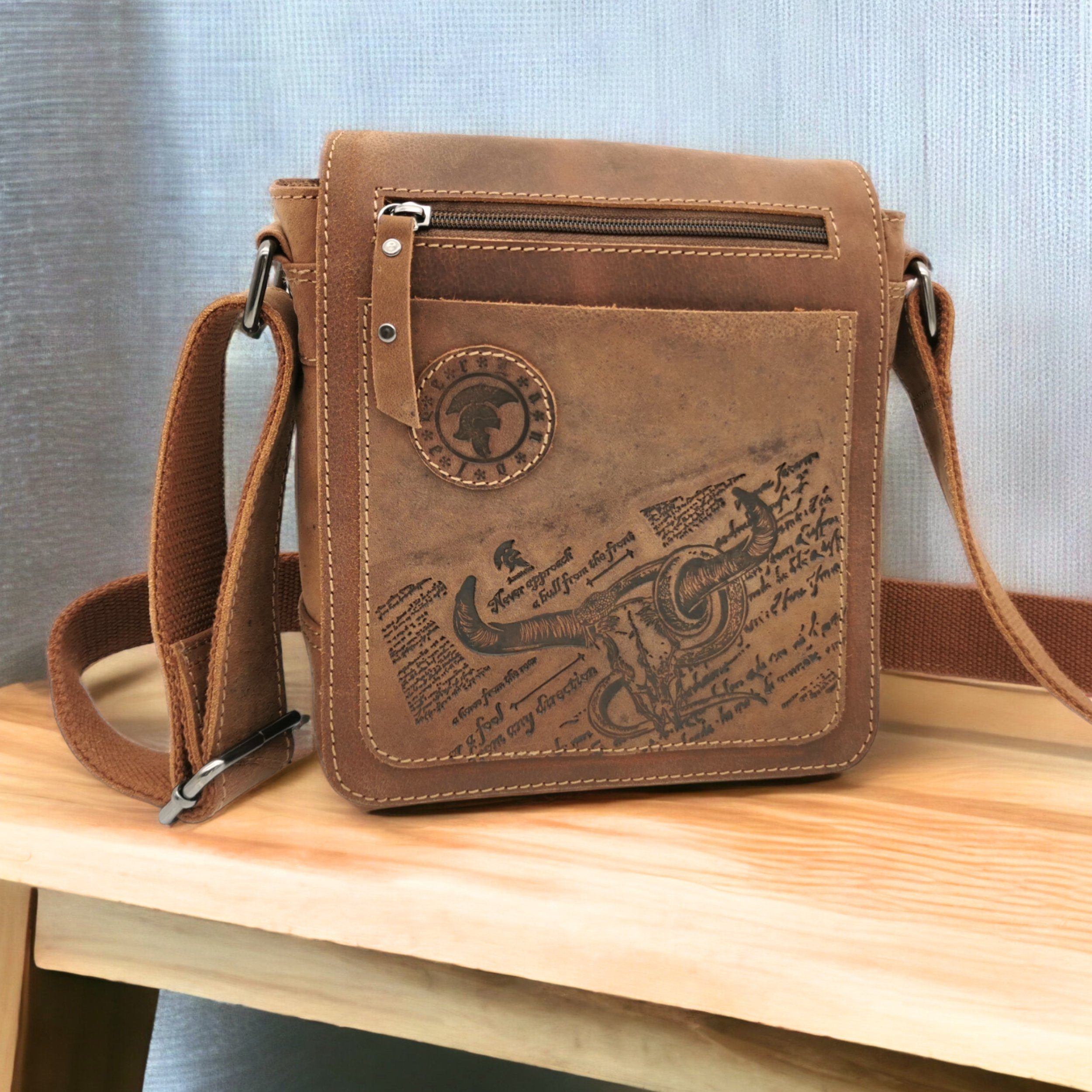 Landleder Messenger Bag BULL & SNAKE -Universal- Umhängetasche, Echtes Büffelleder