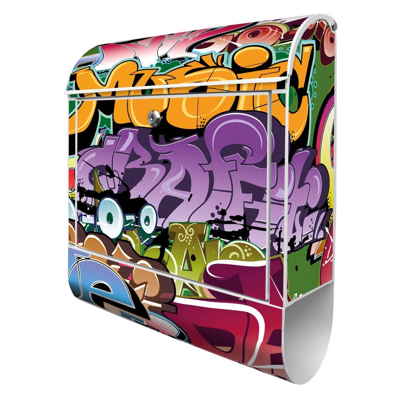 witterungsbeständig, (Wandbriefkasten 39 Stahl 47 banjado x weiß Wandbriefkasten x 14cm mit Graffiti pulverbeschichtet, Zeitungsfach),