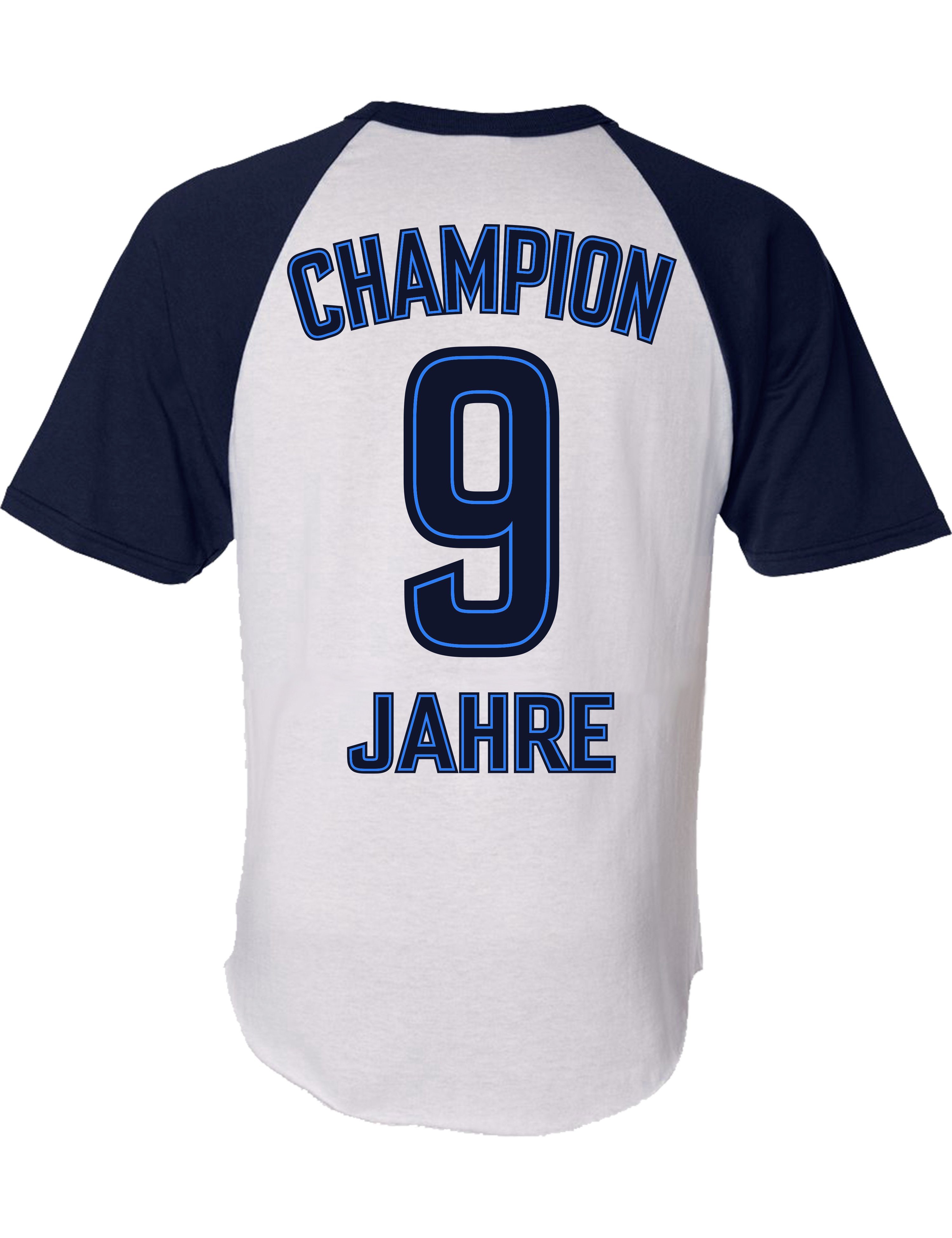 Baddery Print-Shirt Jungen Fussball Trikot zum 9. Geburtstag: "Champion 9 Jahre", hochwertiger Siebdruck, aus Baumwolle