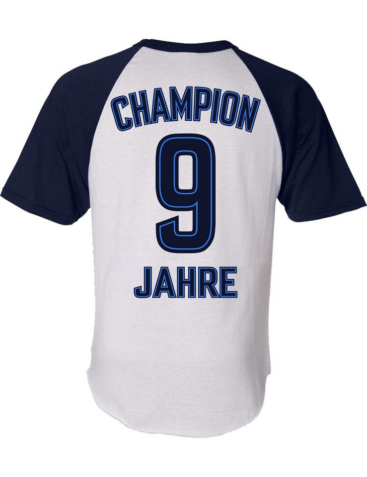 Baddery Print-Shirt Jungen Fußball Shirt in Trikot-Optik 9. Geburtstag: "Champion 9 Jahre", hochwertiger Siebdruck, aus Baumwolle