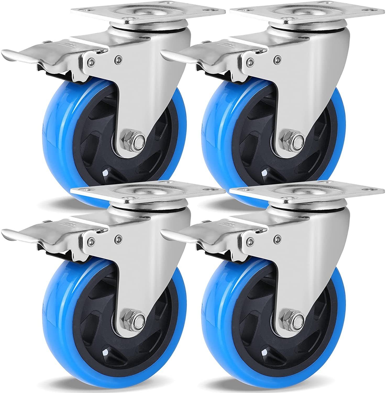 Kistenroller 600 x 400 mm Gummiräder Bremse blue wheel blaue Rolle Bodenschutz 