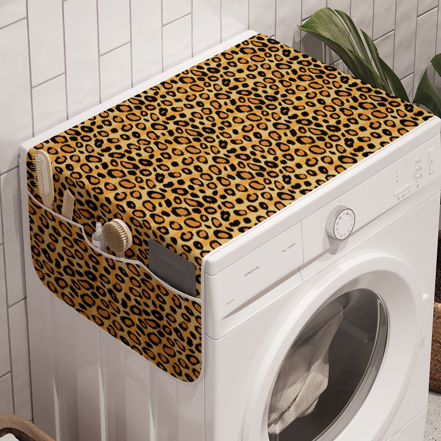 Abakuhaus Badorganizer Anti-Rutsch-Stoffabdeckung für Waschmaschine und Trockner, Leopard-Druck Wilde Feline Tile | Bad-Organizer