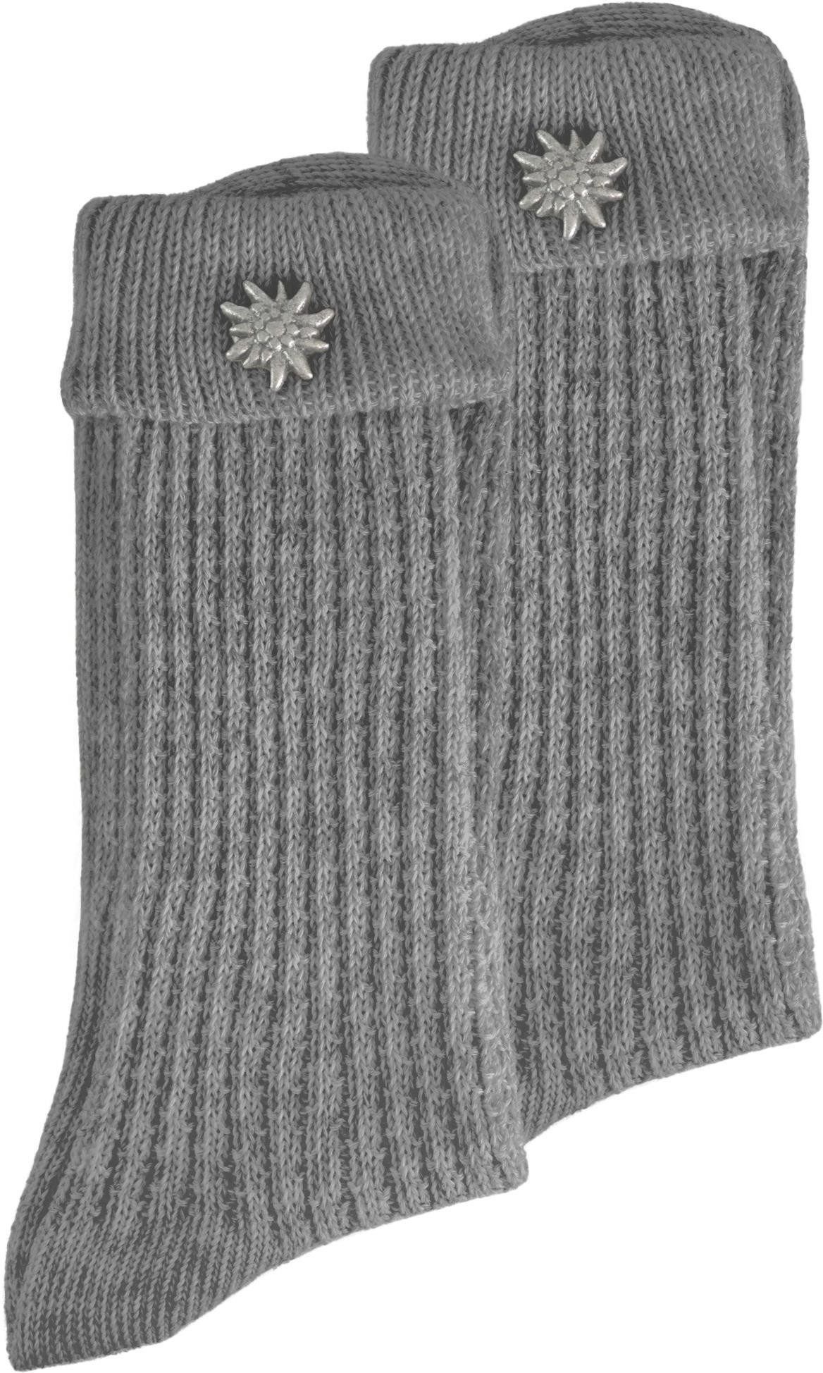 normani Trachtensocken Trachtensocken mit Edelweiß-Pin (1 Paar) Traditionelles Zopfmuster