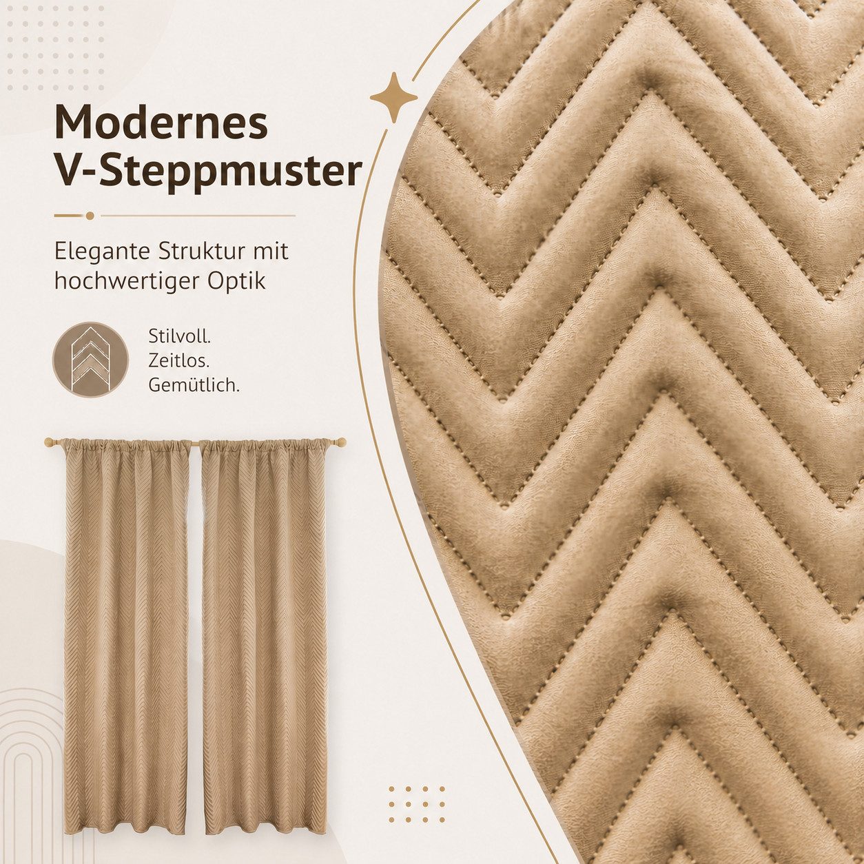 LMaxhome Verdunkelungsvorhang Thermovorhang 370 g/m² Verdunkelungsvorhang mit Multifunktionsband (1 St), Schwerer Vorhang mit 3-Lagen-Aufbau, Chevron-Steppung u – Bild 4 von 5