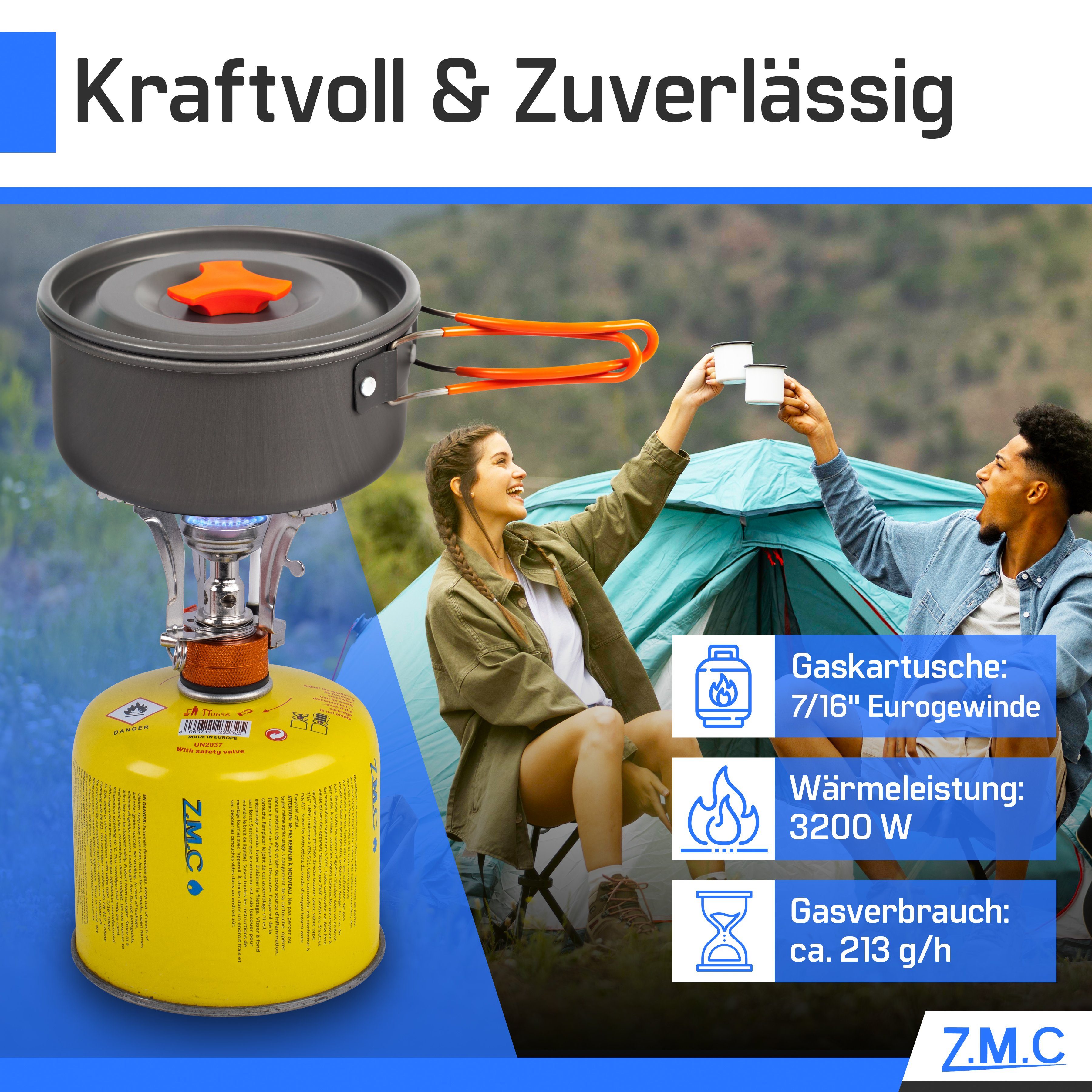 Kartuschenkocher Kocher Gas Piezozündung Faltbar Campingkocher ZMC Outdoor 3200W, Gas Kartusche Herd Mini Kochfeld), Camping (Butan Butangas Gaskocher Stove