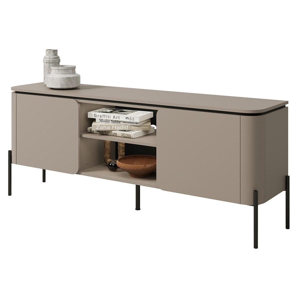 Lomadox Wohnzimmer-Set BRONTE-83, (Mega-Spar-Set, 3-St., Sideboard Lowboard Highboard), in greige mit abgerundeten Fronten, grifflos, Push-to-Open