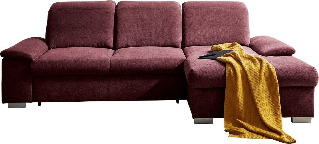 CALIZZA INTERIORS Ecksofa Moli 2, bordeaux Kopfteilverstellung, Schlaffunktion, Sitztiefenverstellung Bettkasten