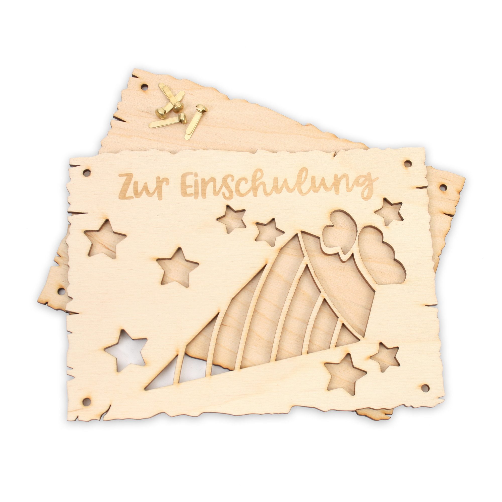Kreative Feder Glückwunschkarte „Glückwunsch zur Einschulung“ - Glückwunsch-Karte aus Holz, Geschenk-Karte für Geldgeschenke; Größe ca.: 14,6 x 19,7cm