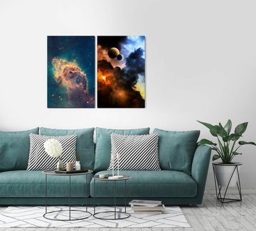 Sinus Art Leinwandbild 2 Bilder je 60x90cm Nebula Supernova Weltall Universum Planeten Sterne Fantasie